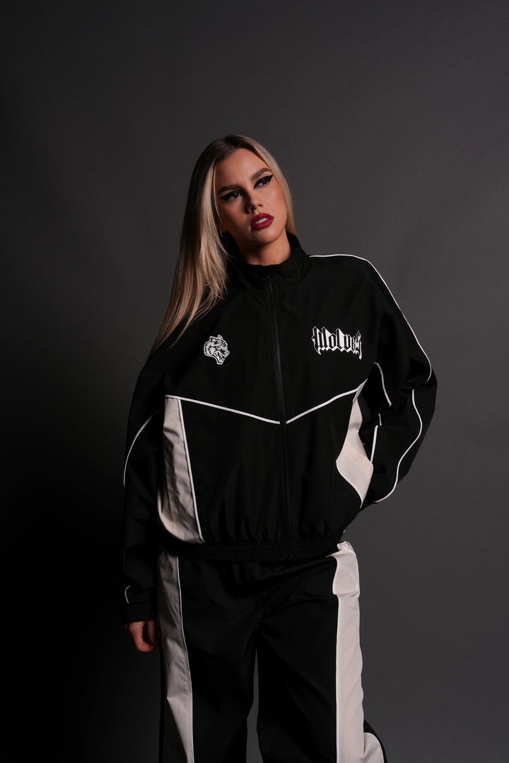 Our Passion Quinn Unisex Track Jacket in Black/Sand