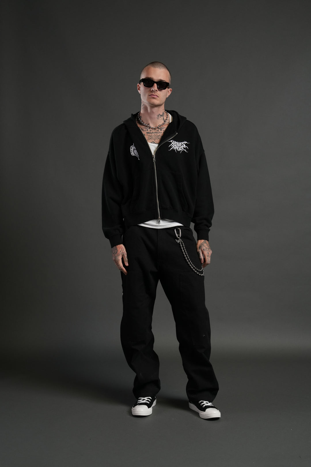 Stand-Off Vex Double Zip Hoodie in Black