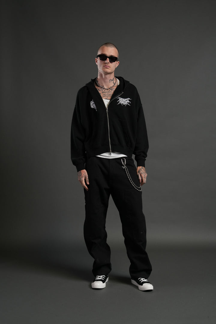 Stand-Off Vex Double Zip Hoodie in Black