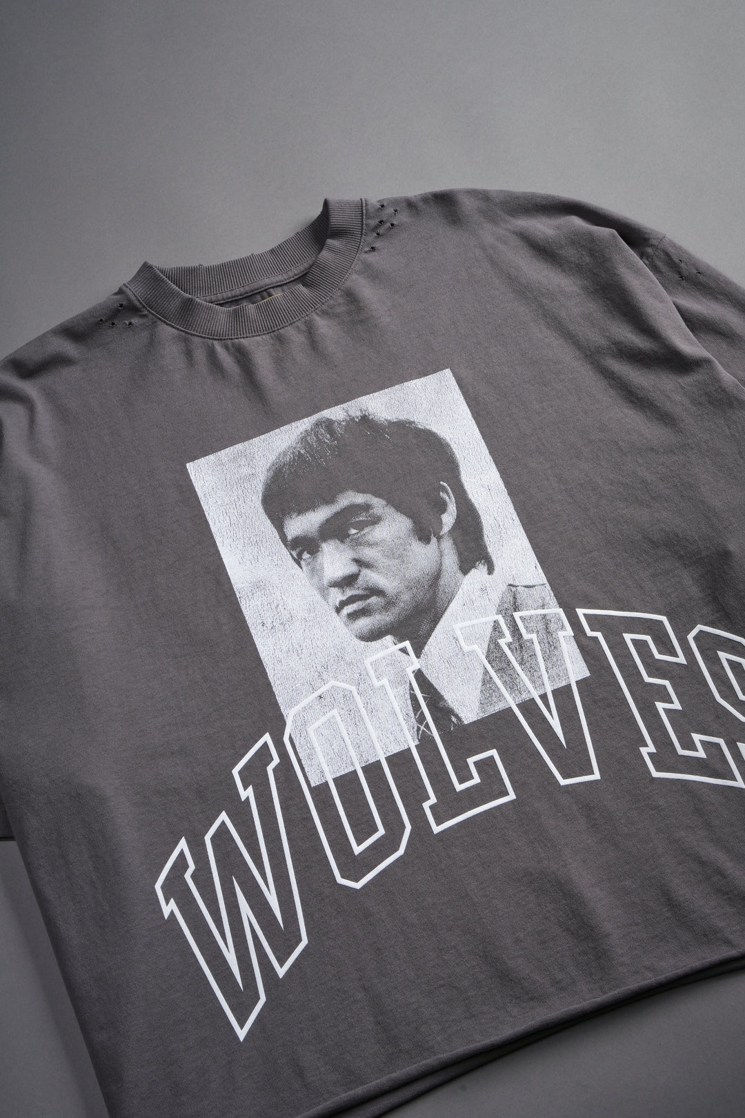 Bruce Lee Forever Distressed Grunge Box Cut Tee V2 in Slate Gray
