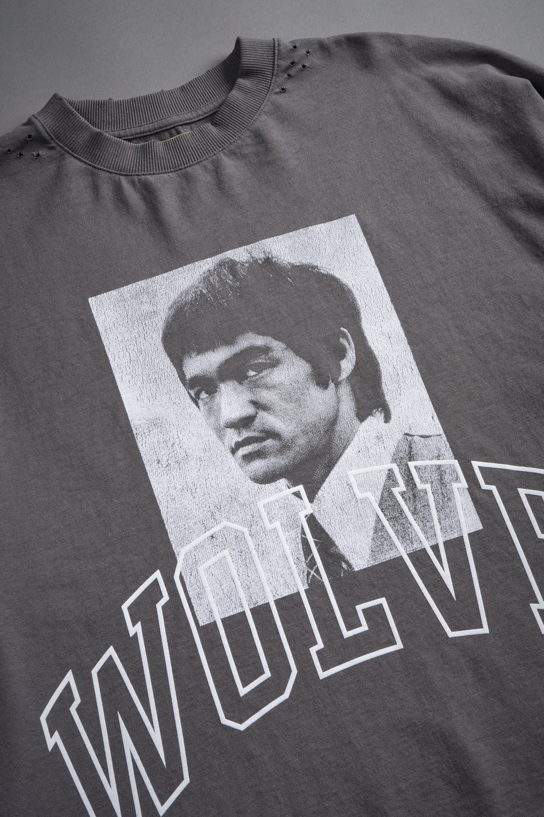 Bruce Lee Forever Distressed Grunge Box Cut Tee V2 in Slate Gray