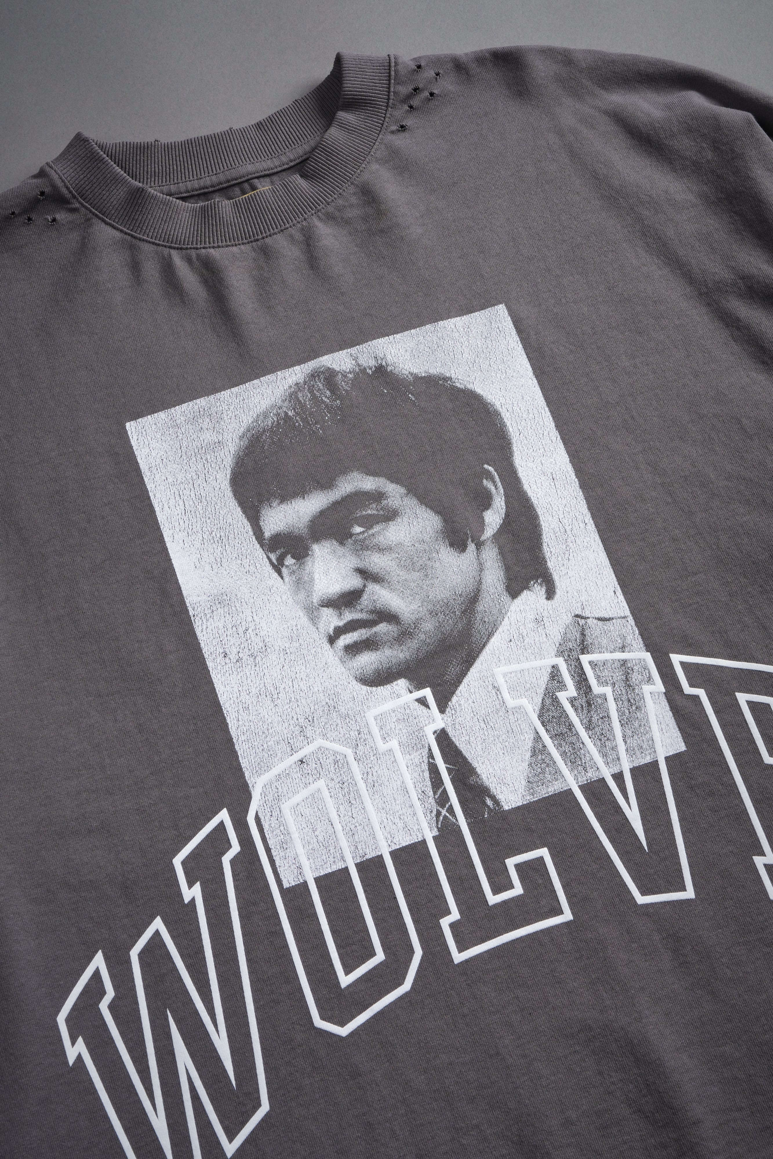 Bruce Lee Forever Distressed Grunge Box Cut Tee V2 in Slate Gray