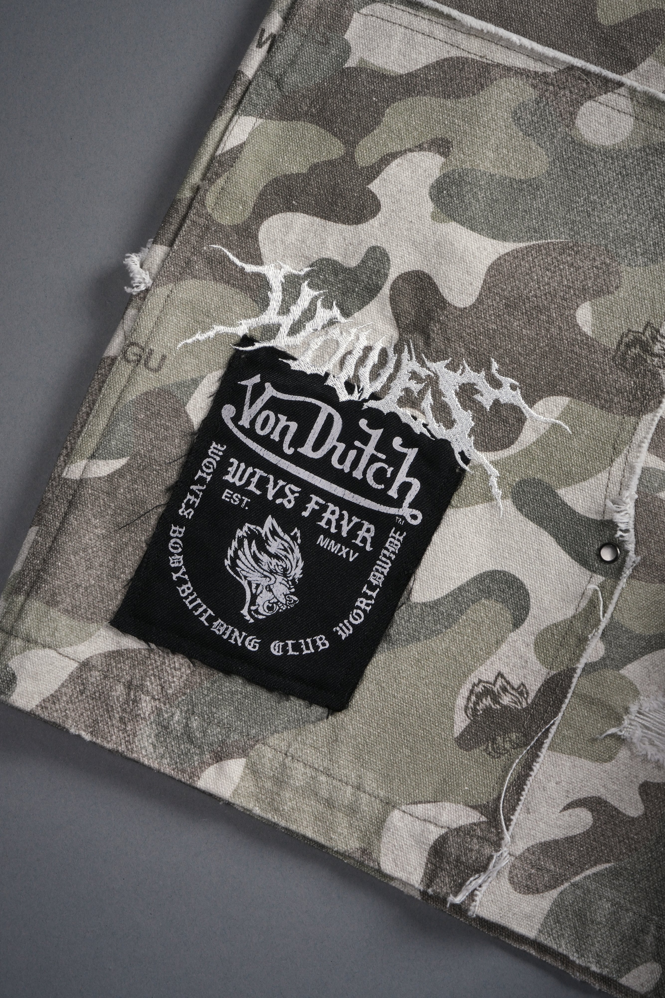 Darc Vice Distressed Denim Carpenter Shorts in DSVD Green Camo