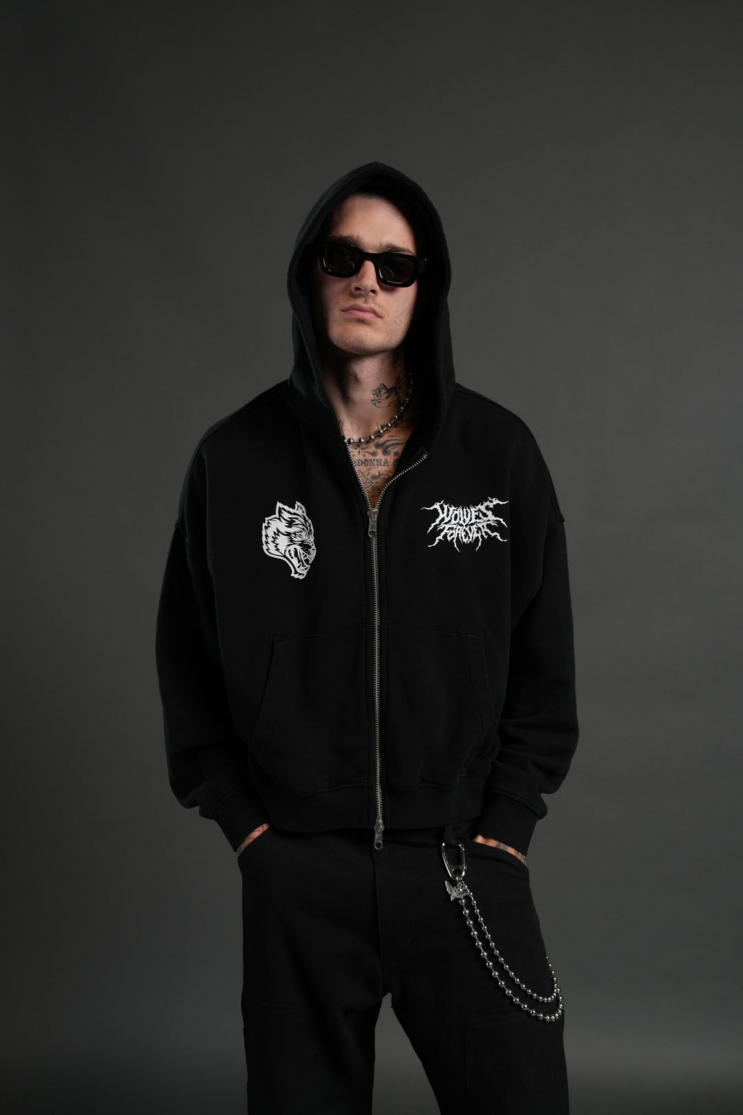 Stand-Off Vex Double Zip Hoodie in Black