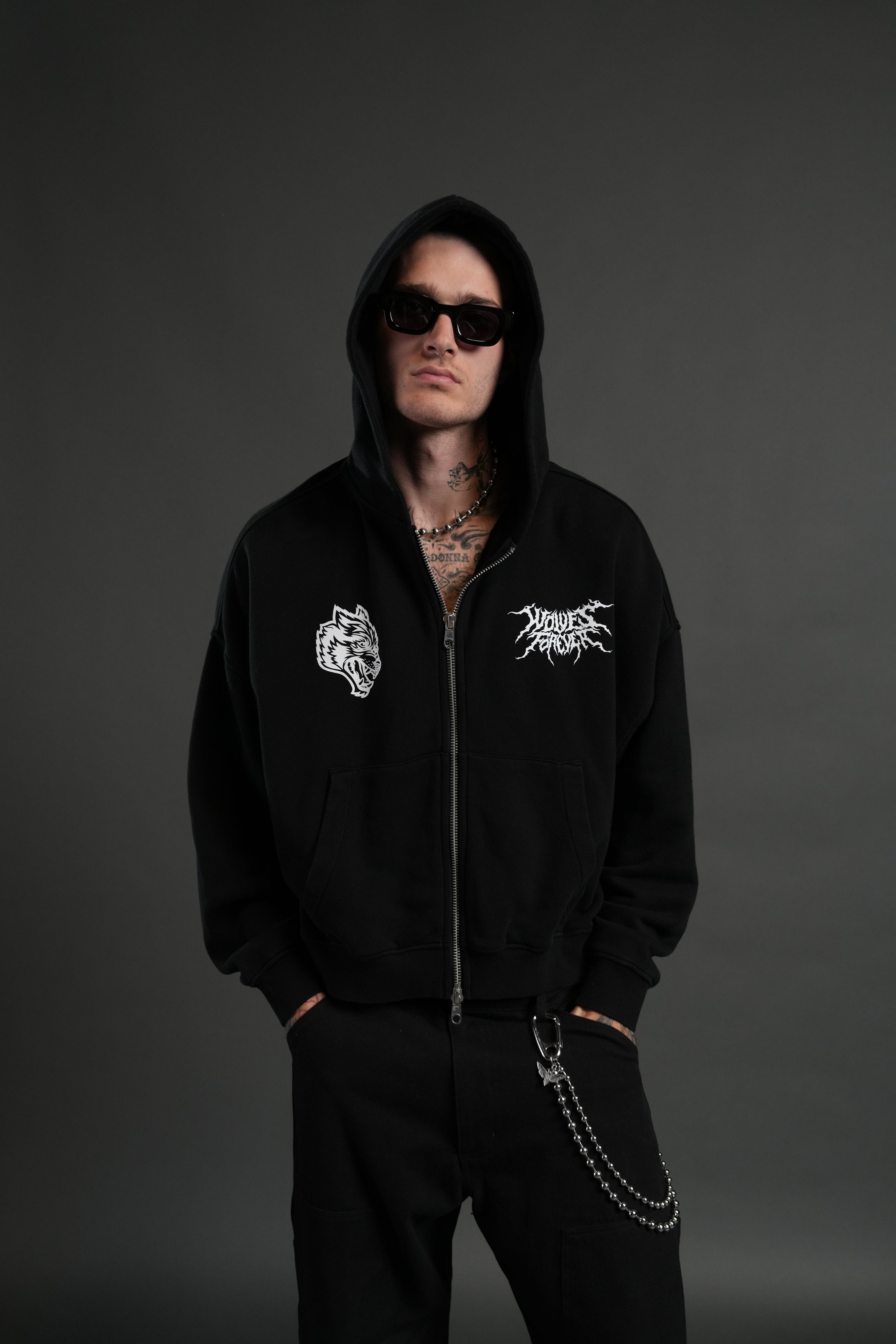 Stand-Off Vex Double Zip Hoodie in Black