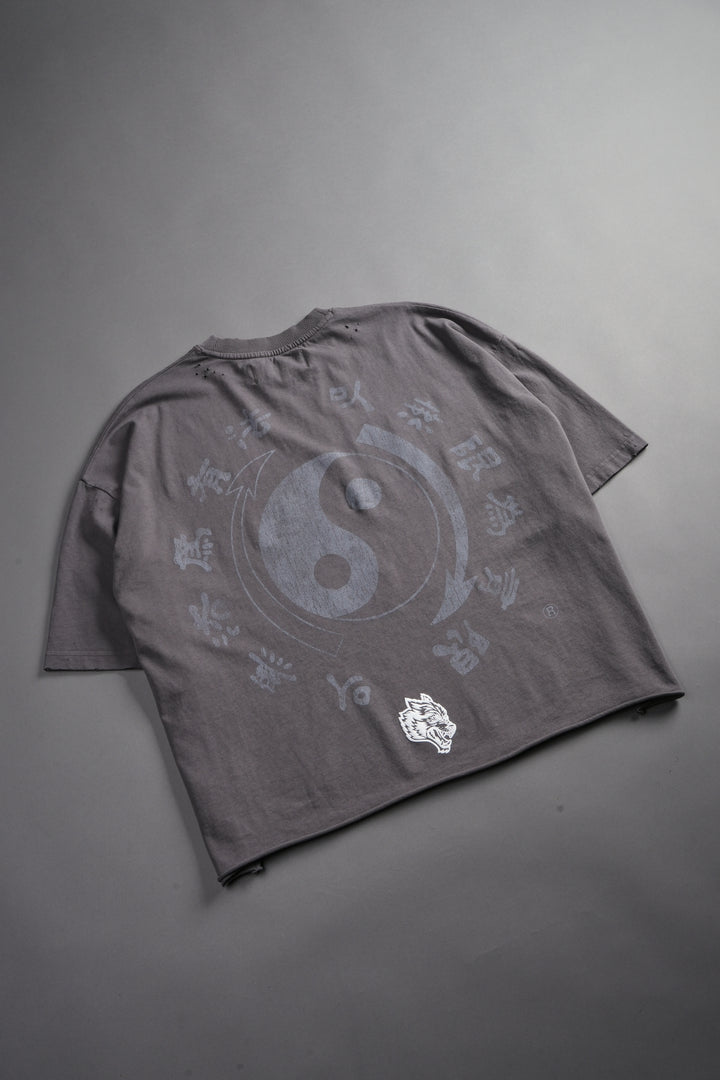 Bruce Lee Forever Distressed Grunge Box Cut Tee V2 in Slate Gray