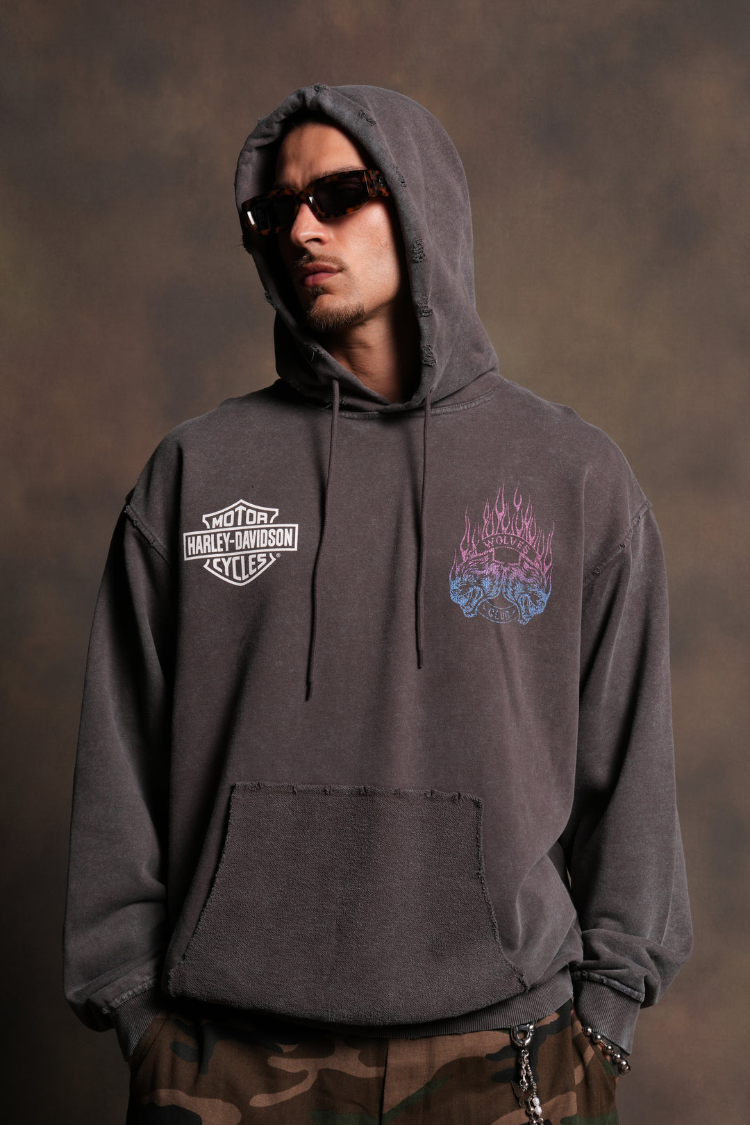Rising Sun Grunge Moatis Hoodie in Darc Brown