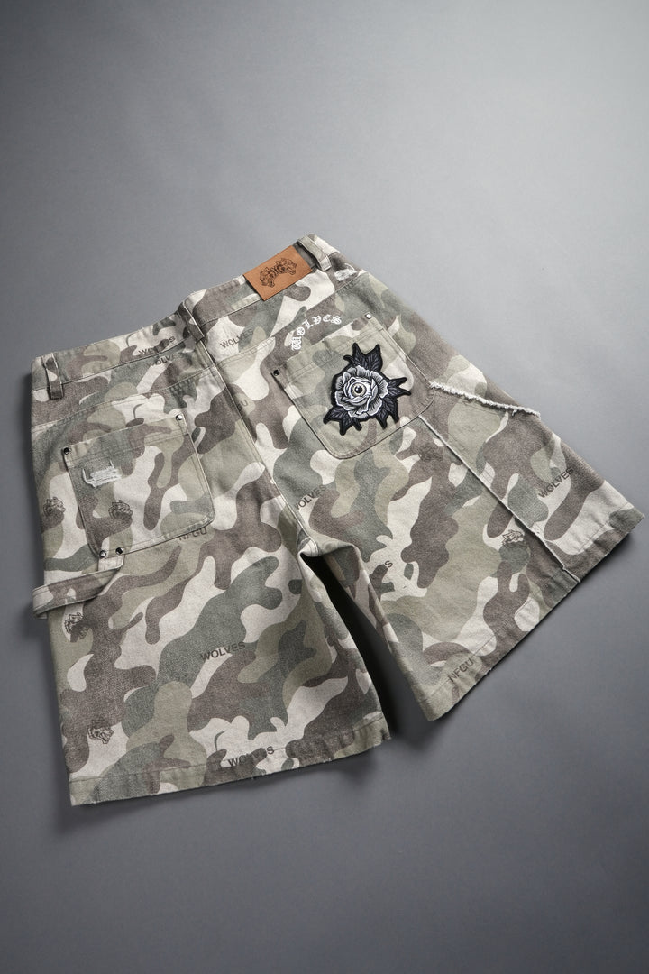 Darc Vice Distressed Denim Carpenter Shorts in DSVD Green Camo