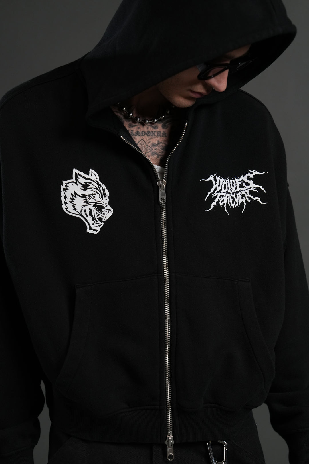 Stand-Off Vex Double Zip Hoodie in Black