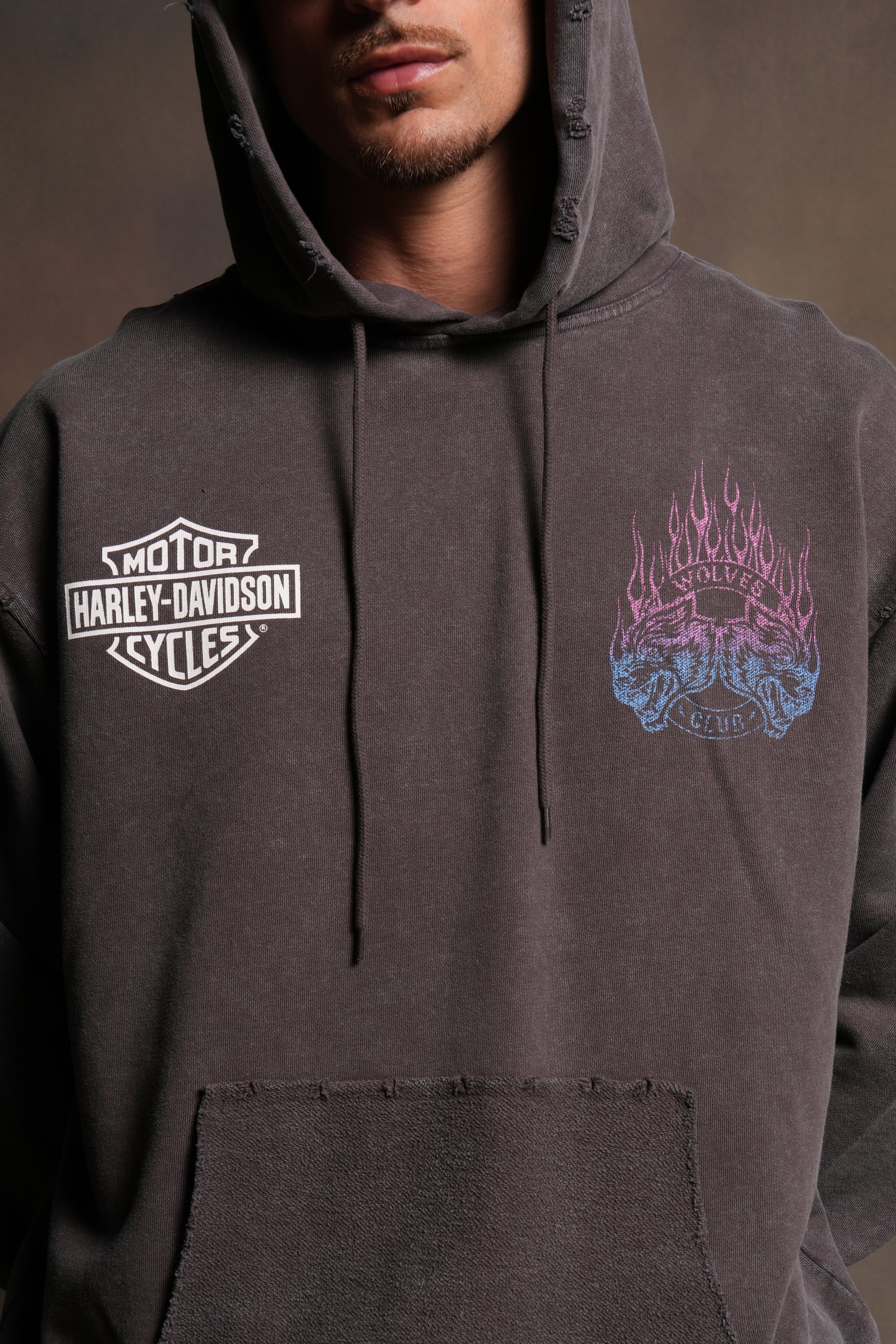 Rising Sun Grunge Moatis Hoodie in Darc Brown