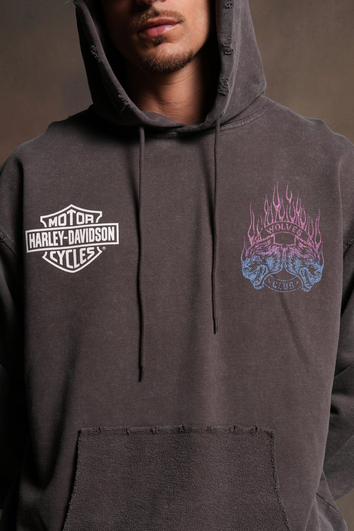 Rising Sun Grunge Moatis Hoodie in Darc Brown