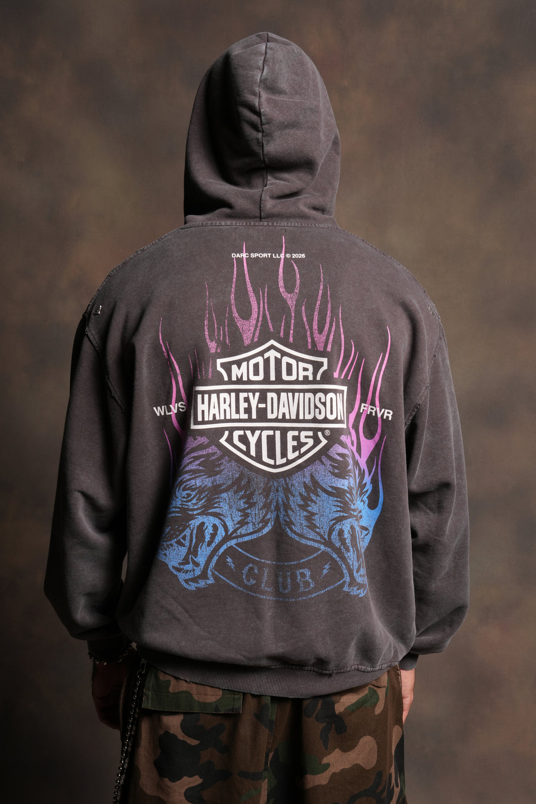 Rising Sun Grunge Moatis Hoodie in Darc Brown