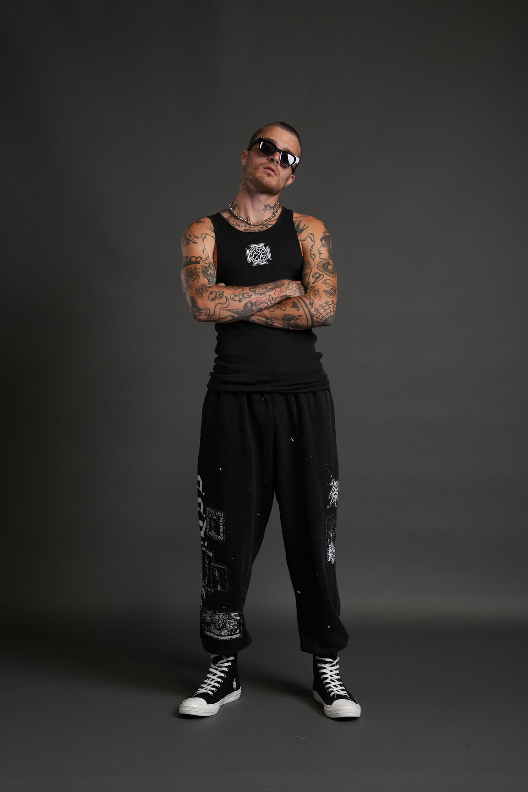 Stitched In Unisex Lounger Sweat Pants in Black Vandal Wash