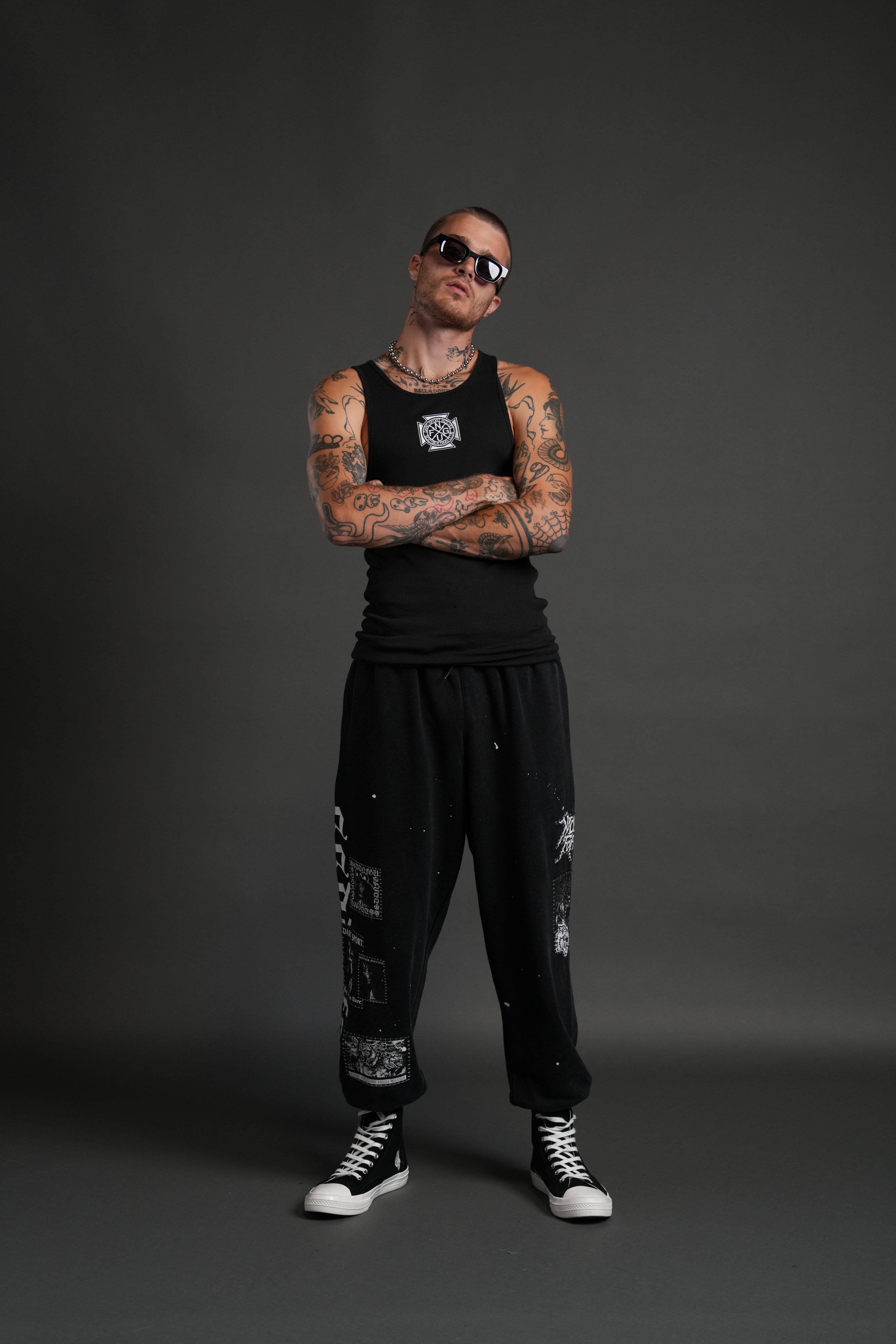 Stitched In Unisex Lounger Sweat Pants in Black Vandal Wash