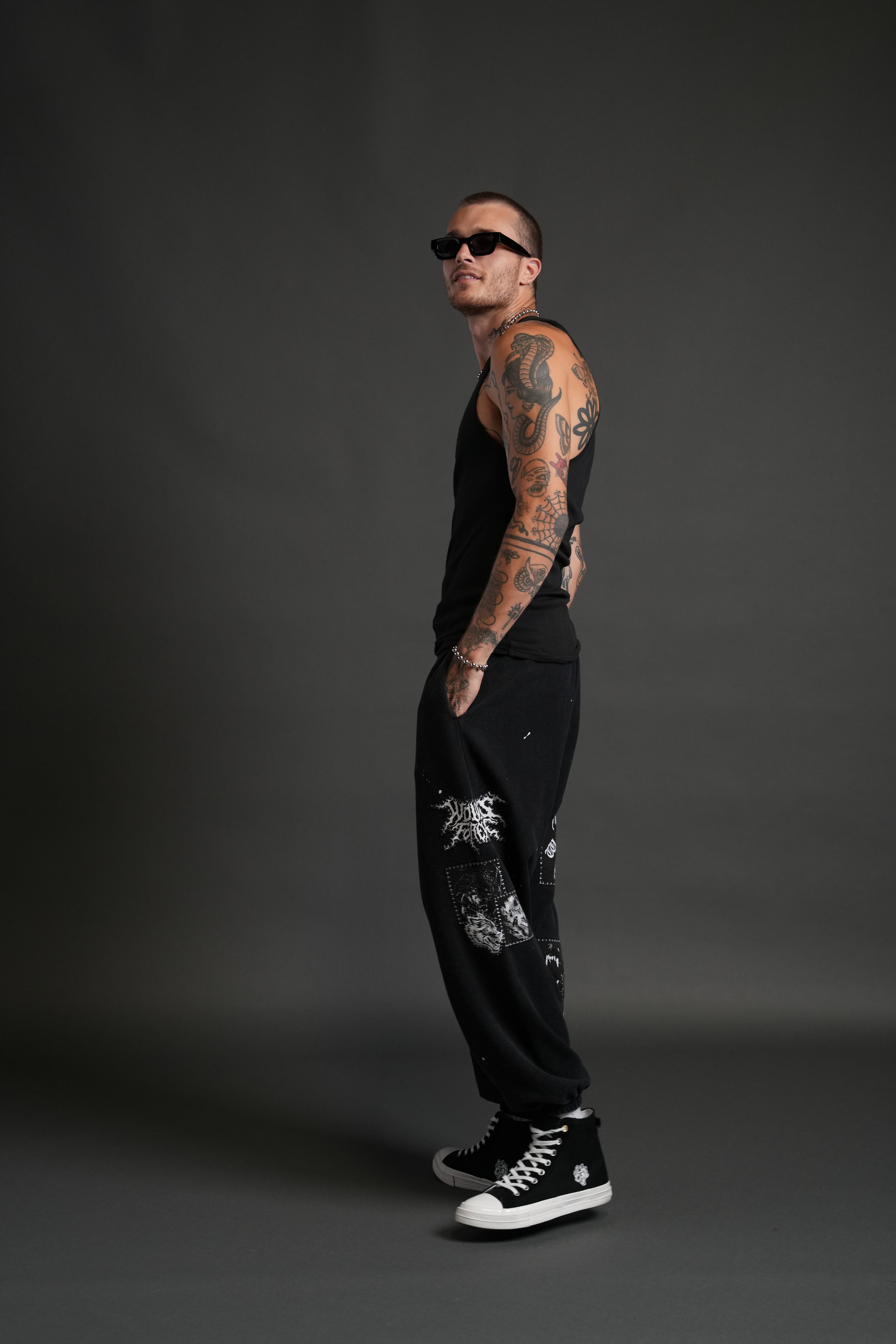 Stitched In Unisex Lounger Sweat Pants in Black Vandal Wash