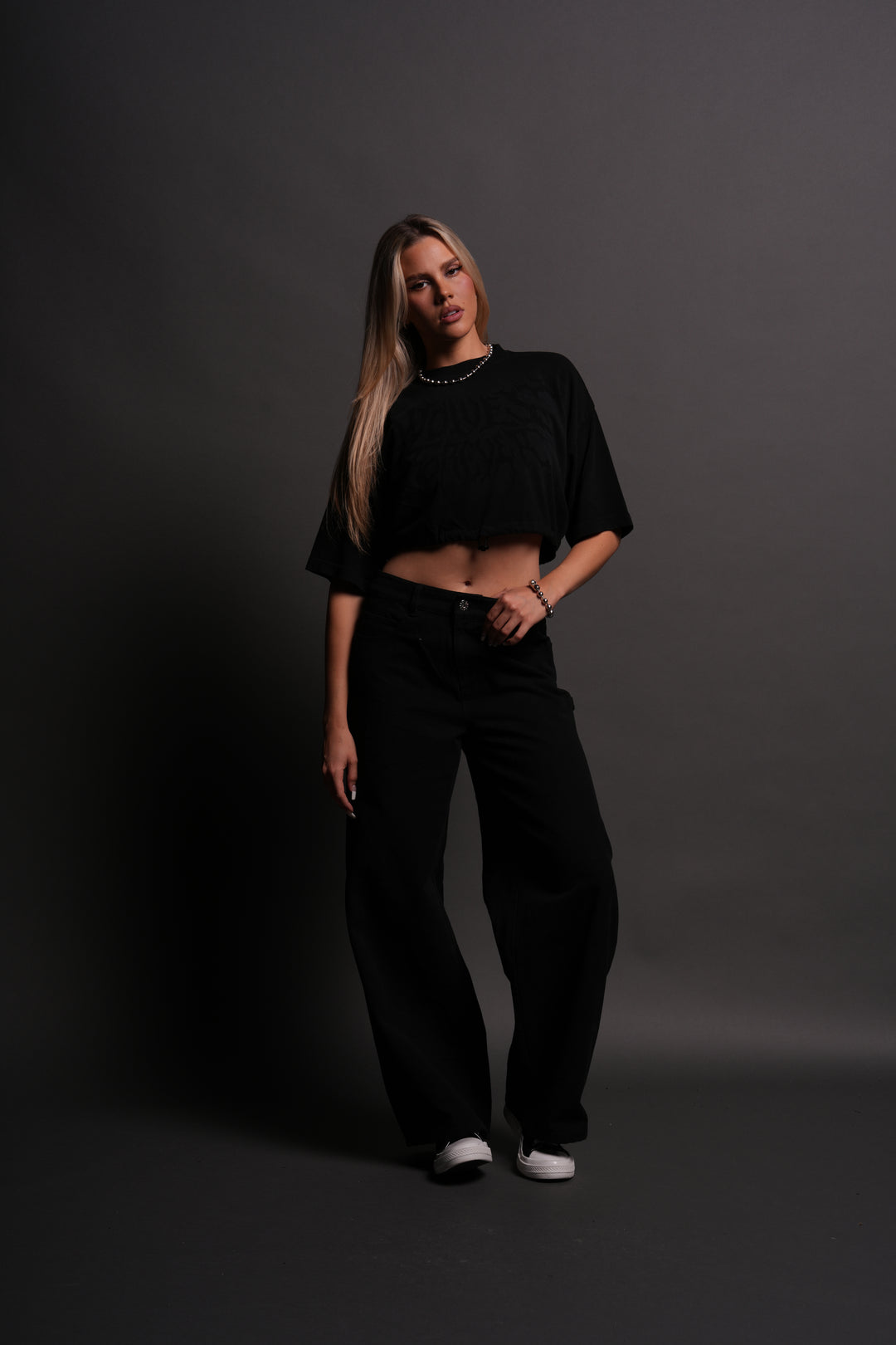 Forged From Iron Bungee Cropped Tee in Black Horizon Sun Fade