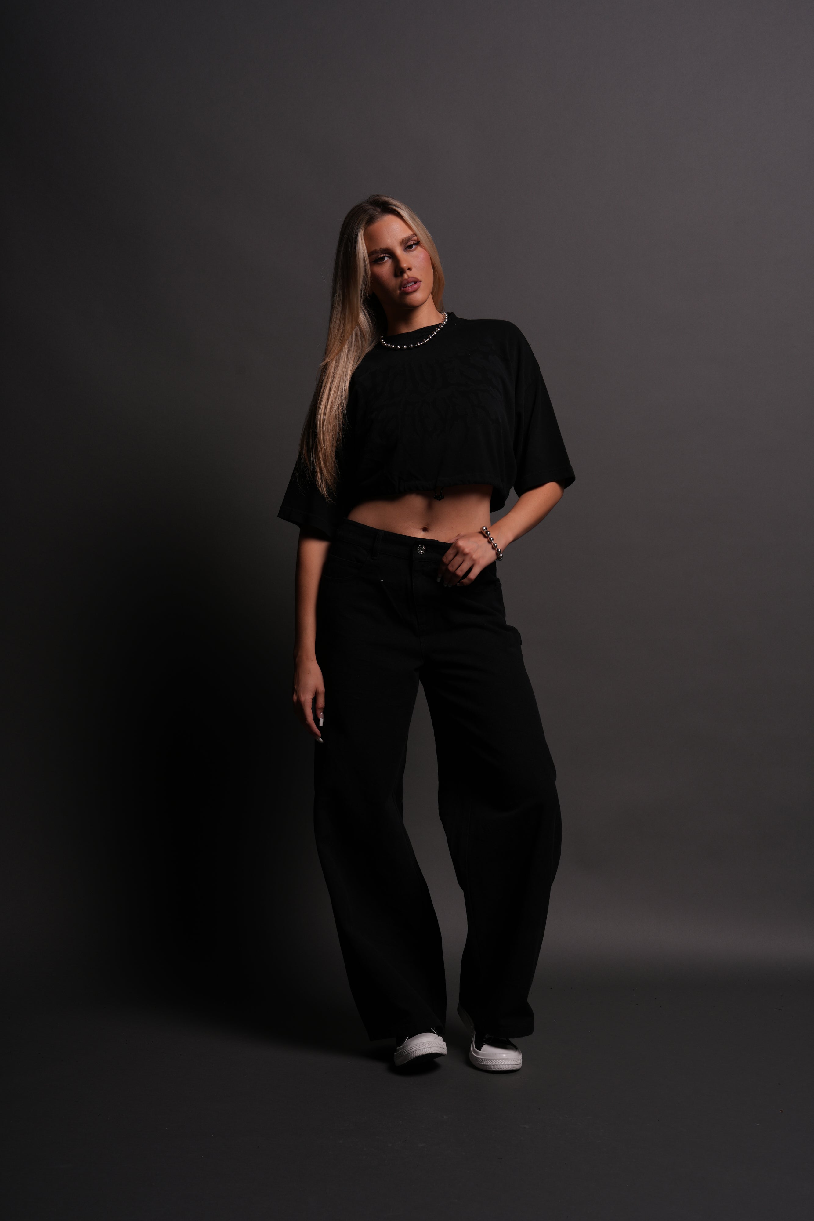 Forged From Iron Bungee Cropped Tee in Black Horizon Sun Fade