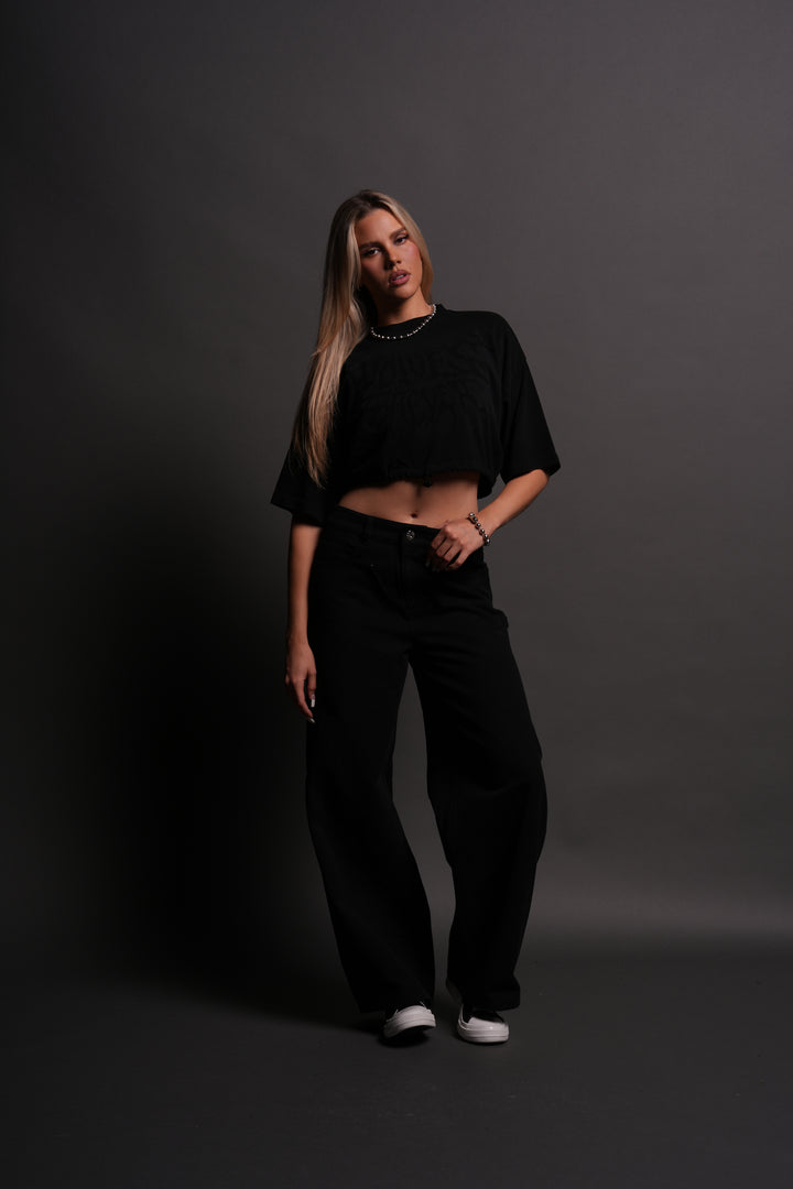 Forged From Iron Bungee Cropped Tee in Black Horizon Sun Fade