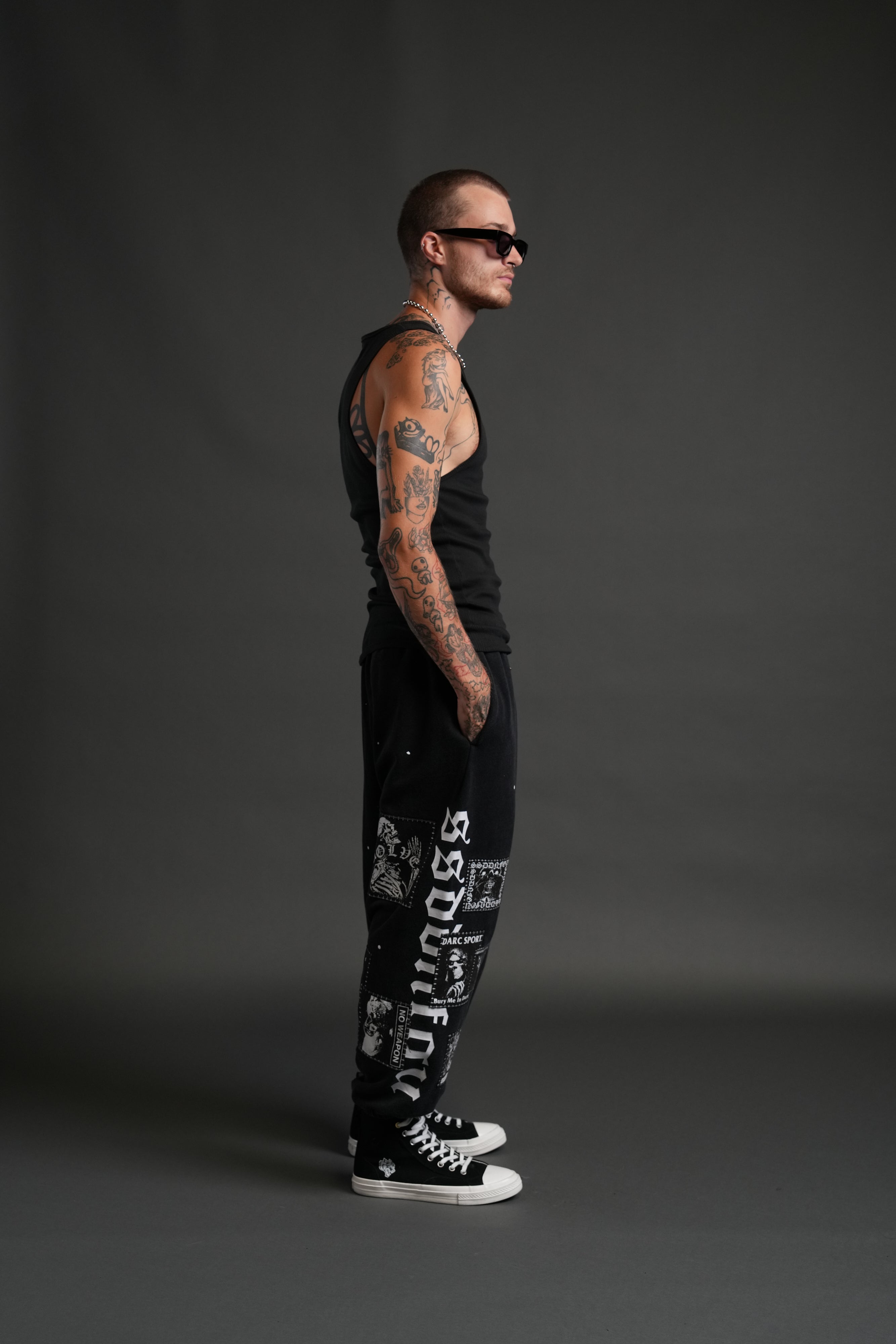 Stitched In Unisex Lounger Sweat Pants in Black Vandal Wash