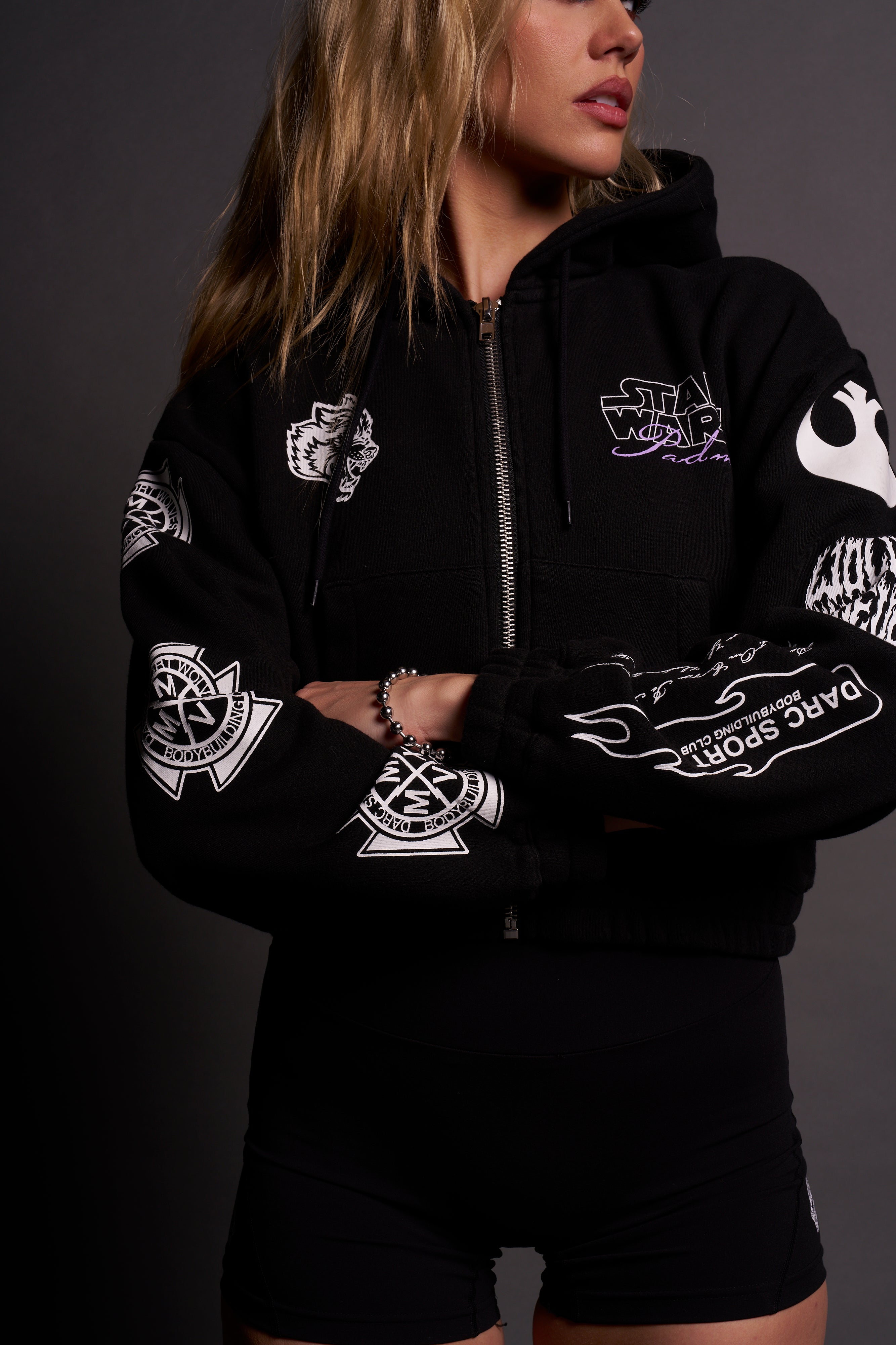 The Power Of The Dark Side Padme "Chambers" (Cropped) Zip Hoodie in Black