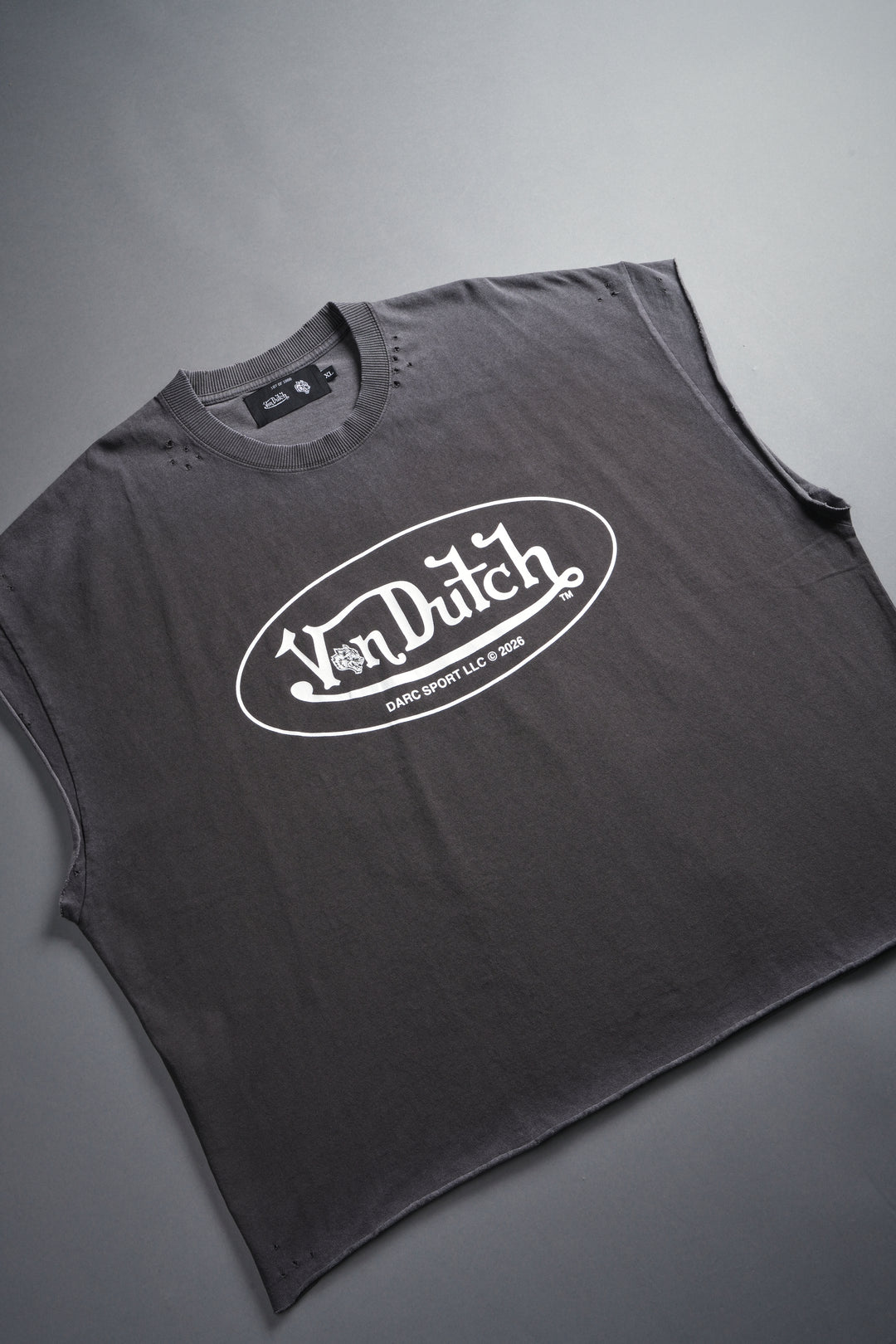 DSVD Legacy Distressed Grunge Cut-Off Mid-Length Raw Hem Tee in Wolf Gray