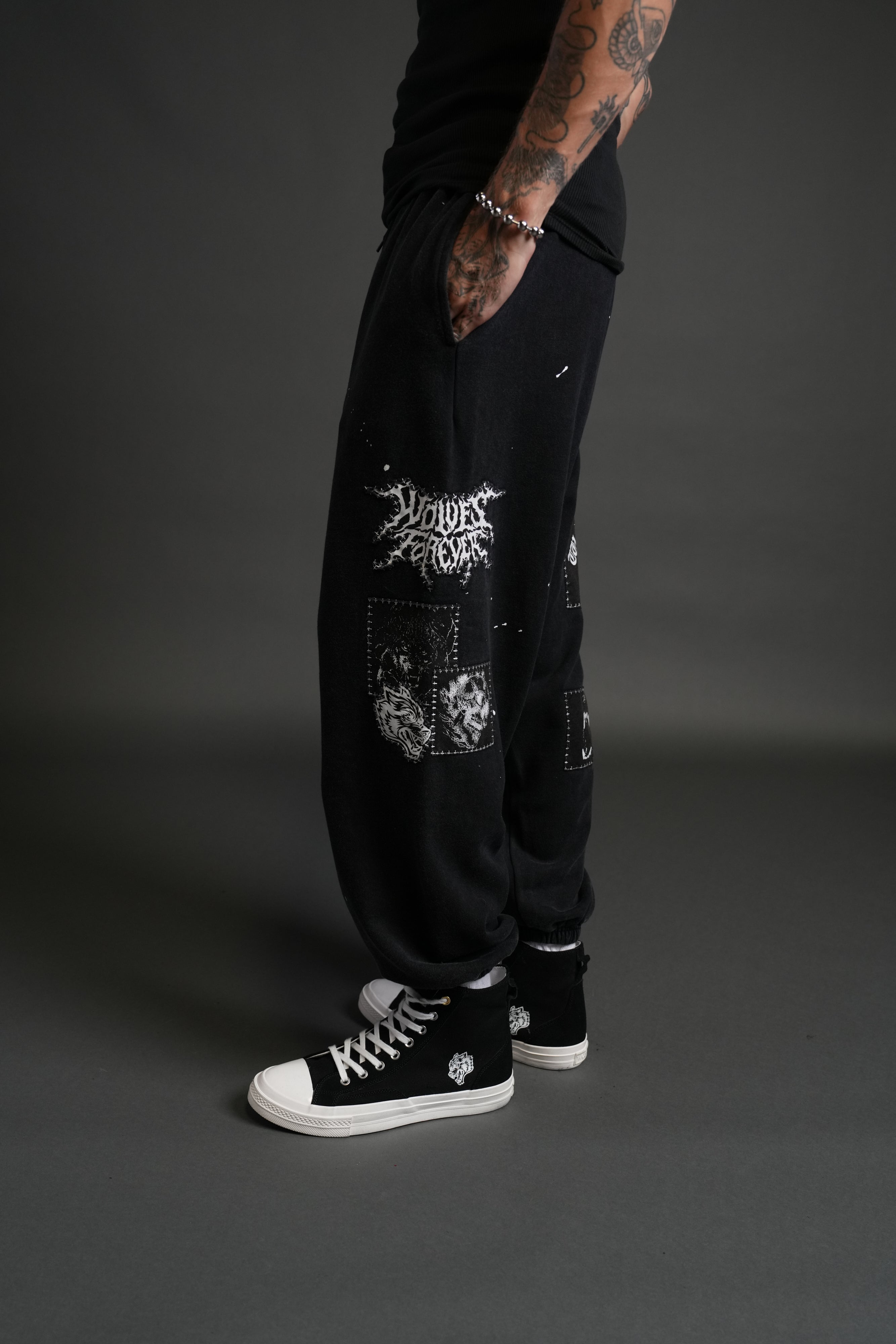 Stitched In Unisex Lounger Sweat Pants in Black Vandal Wash