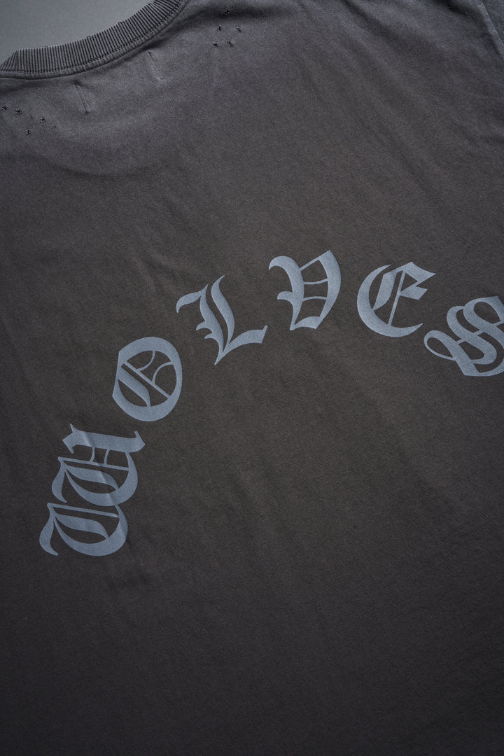 DSVD Legacy Distressed Grunge Cut-Off Mid-Length Raw Hem Tee in Wolf Gray