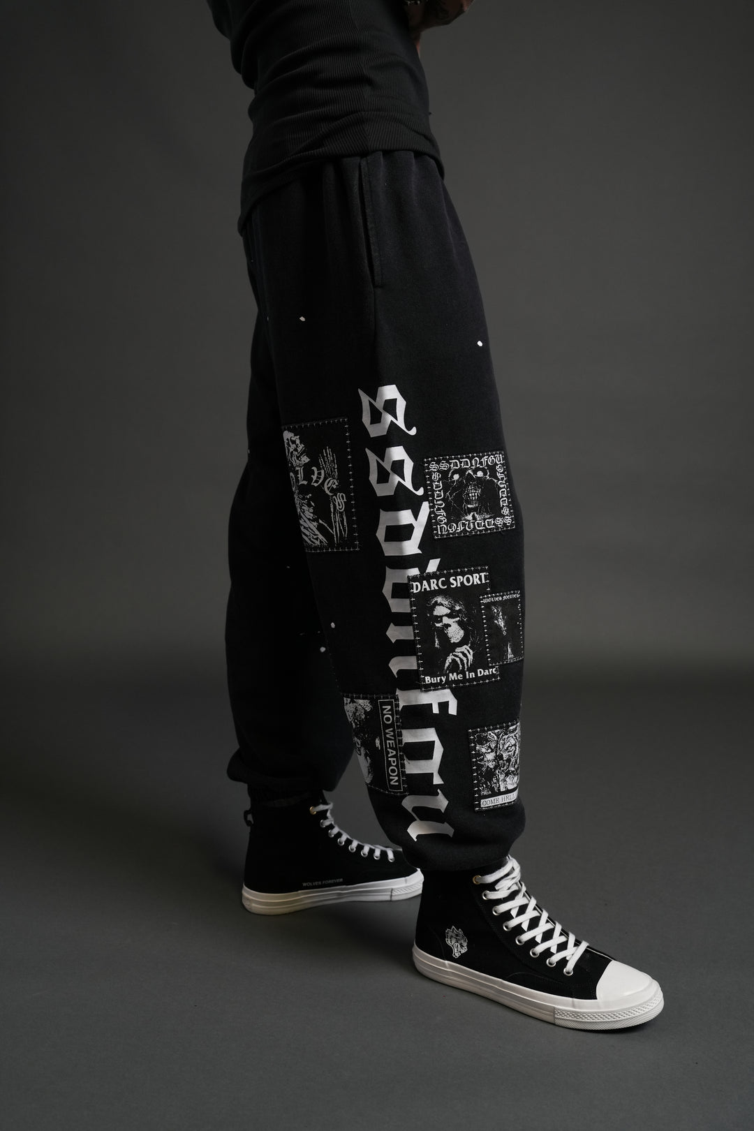 Stitched In Unisex Lounger Sweat Pants in Black Vandal Wash