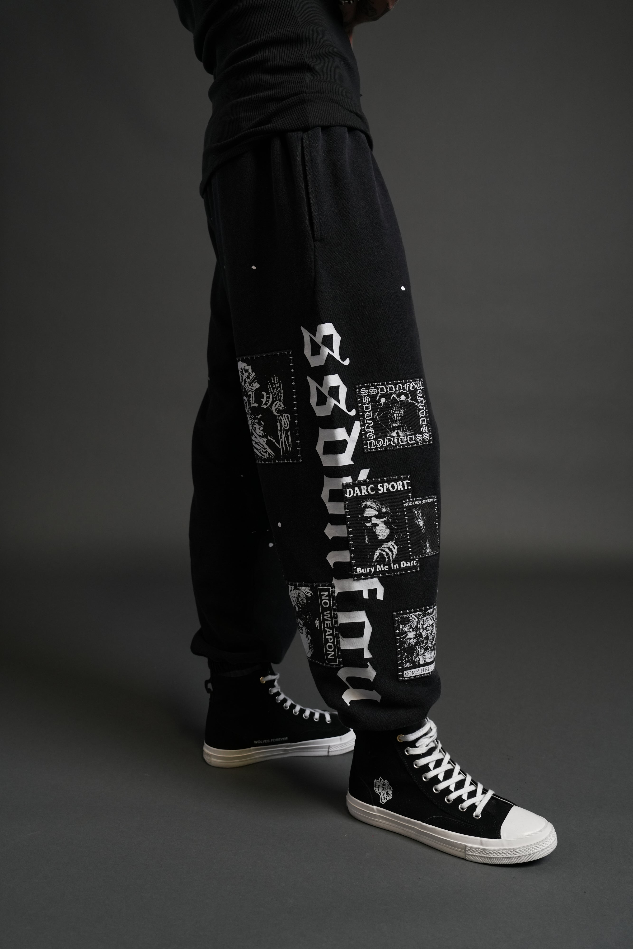 Stitched In Unisex Lounger Sweat Pants in Black Vandal Wash