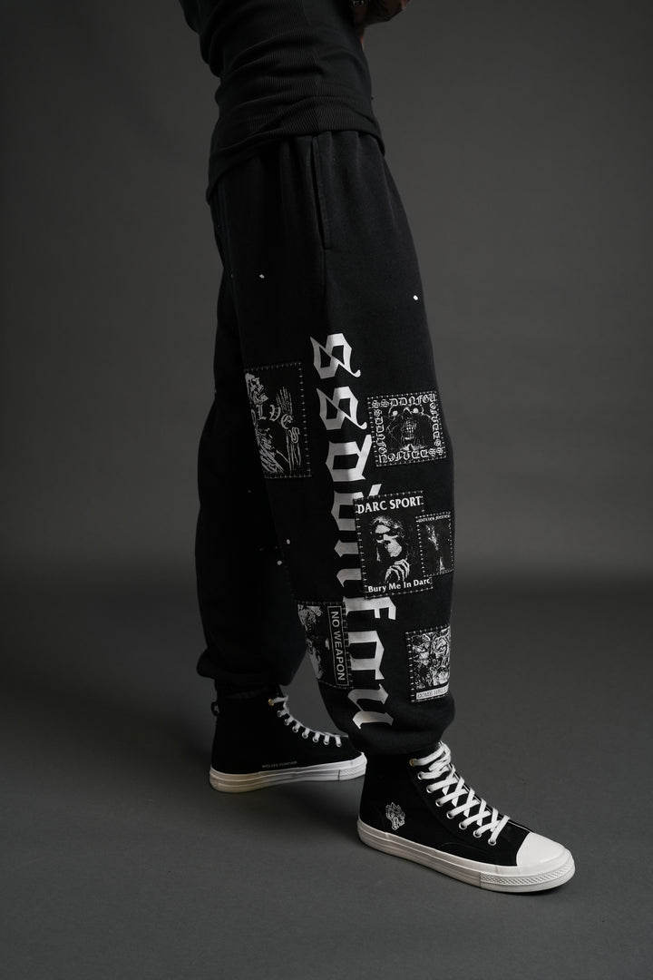 Stitched In Unisex Lounger Sweat Pants in Black Vandal Wash