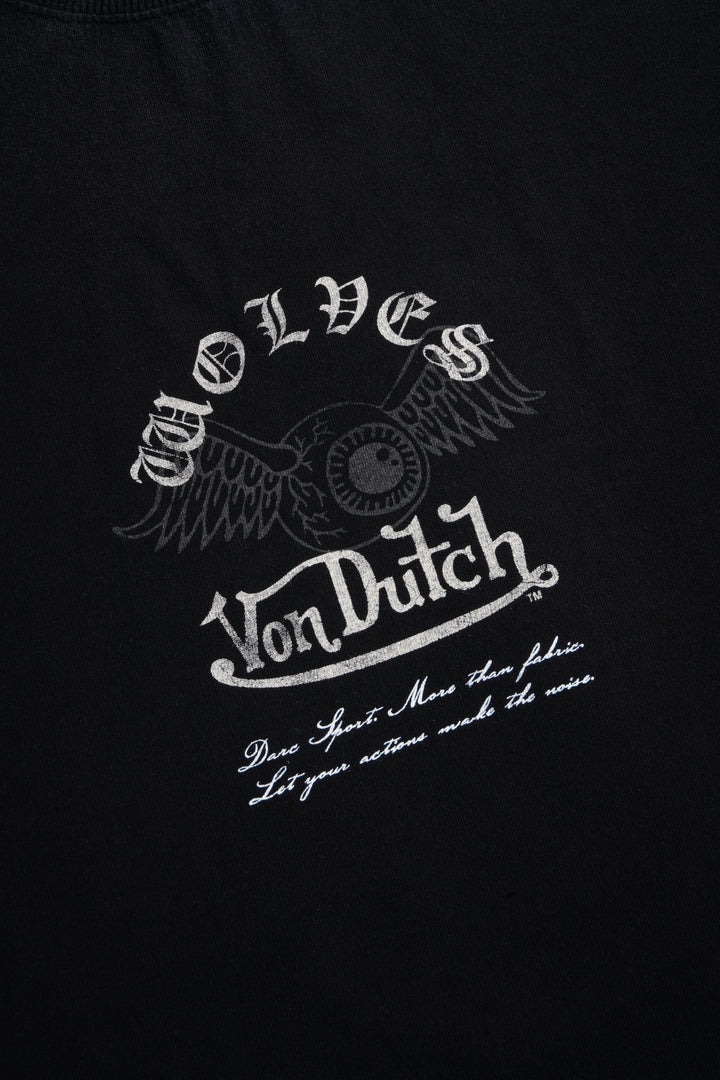 DSVD NFGU Distressed Grunge Cut-Off Mid-Length Raw Hem Tee in Black