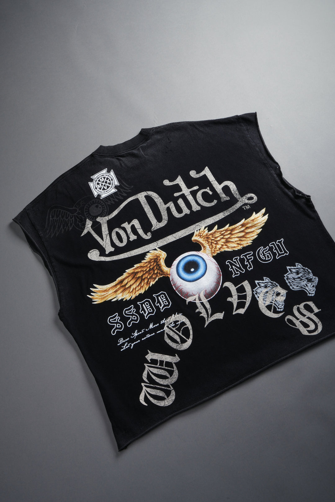 DSVD NFGU Distressed Grunge Cut-Off Mid-Length Raw Hem Tee in Black