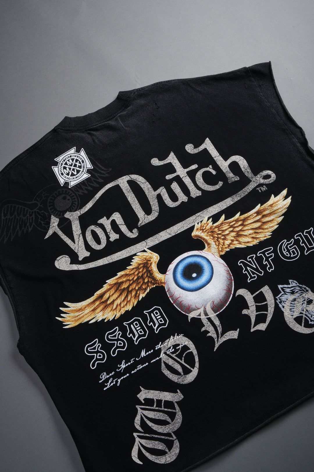 DSVD NFGU Distressed Grunge Cut-Off Mid-Length Raw Hem Tee in Black