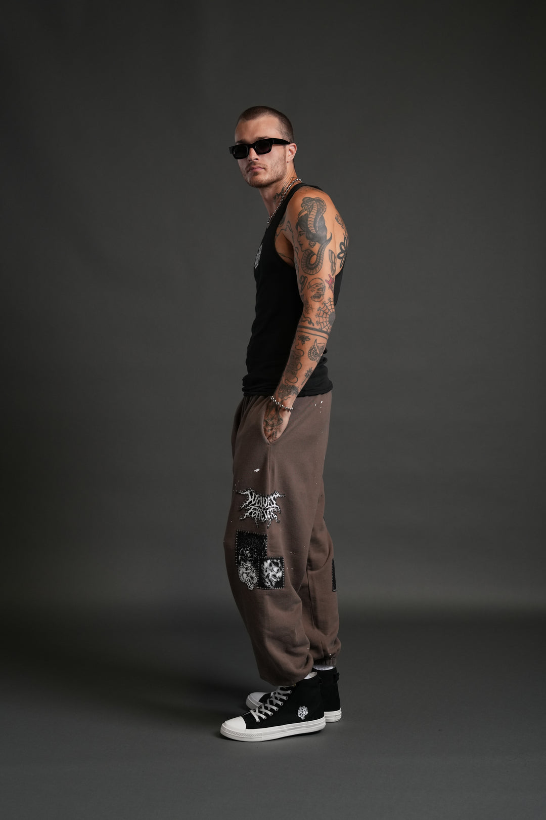 Stitched In Unisex Lounger Sweat Pants in Desert Dust Vandal Wash