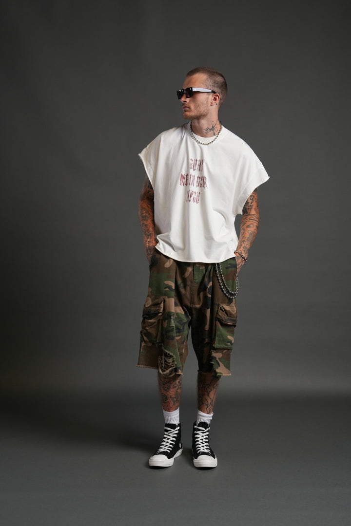 Bury Me in Darc Forever Grunge Cut-Off Tee in Cream