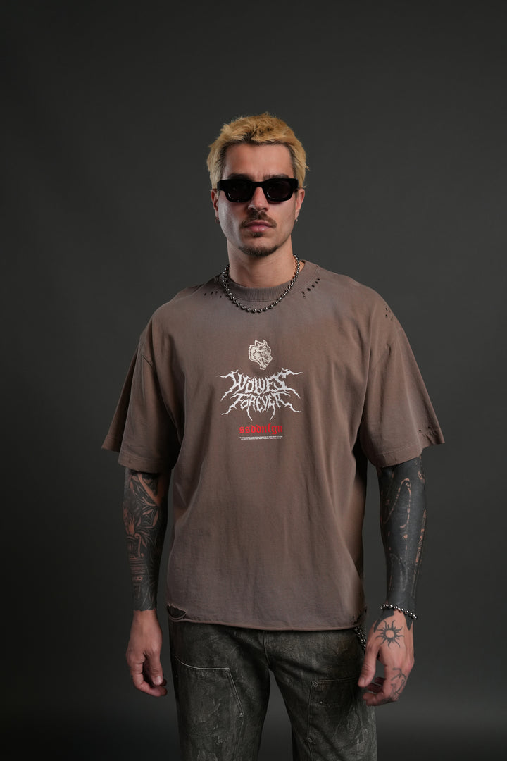 Mori Rose Distressed Grunge Tee in Mojave Brown Drift Wash