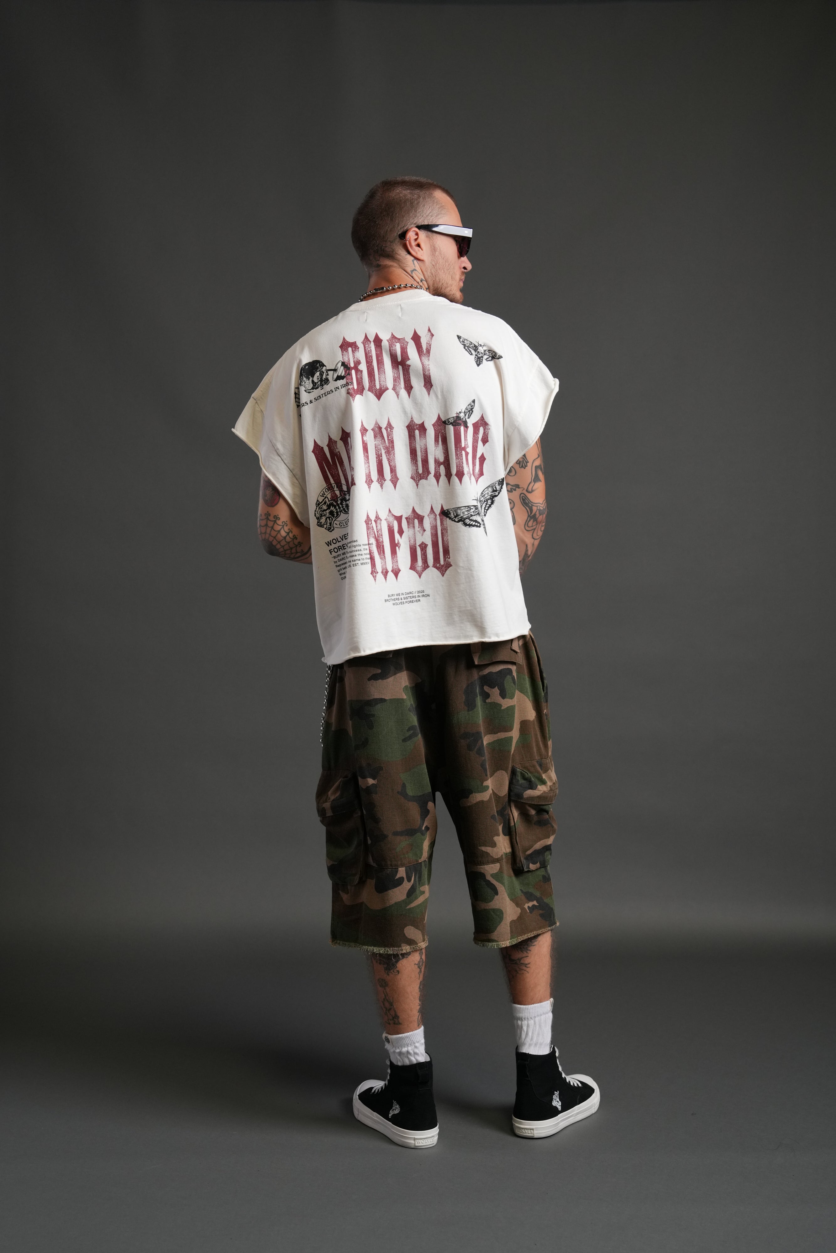 Bury Me in Darc Forever Grunge Cut-Off Tee in Cream