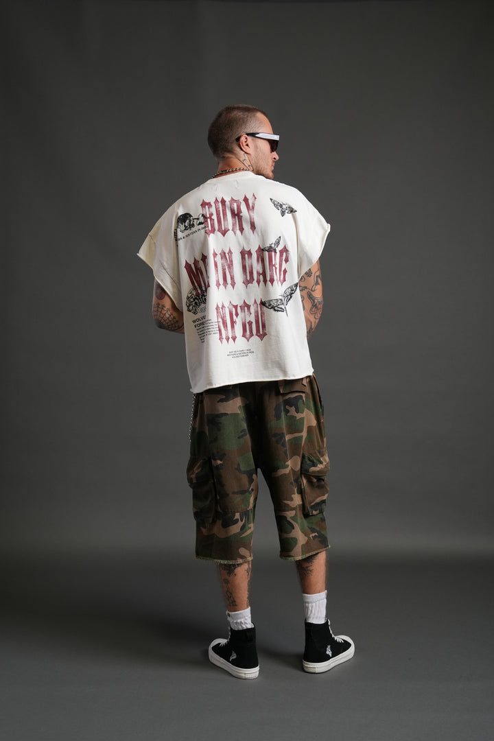 Bury Me in Darc Forever Grunge Cut-Off Tee in Cream