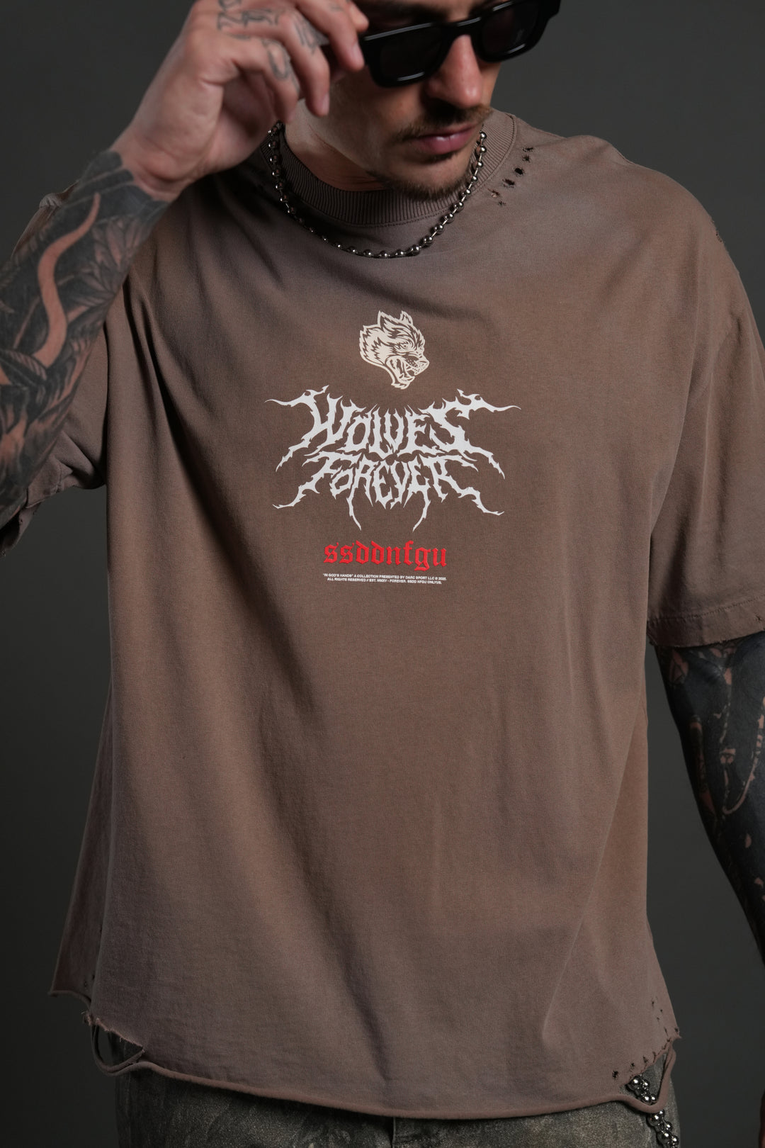 Mori Rose Distressed Grunge Tee in Mojave Brown Drift Wash