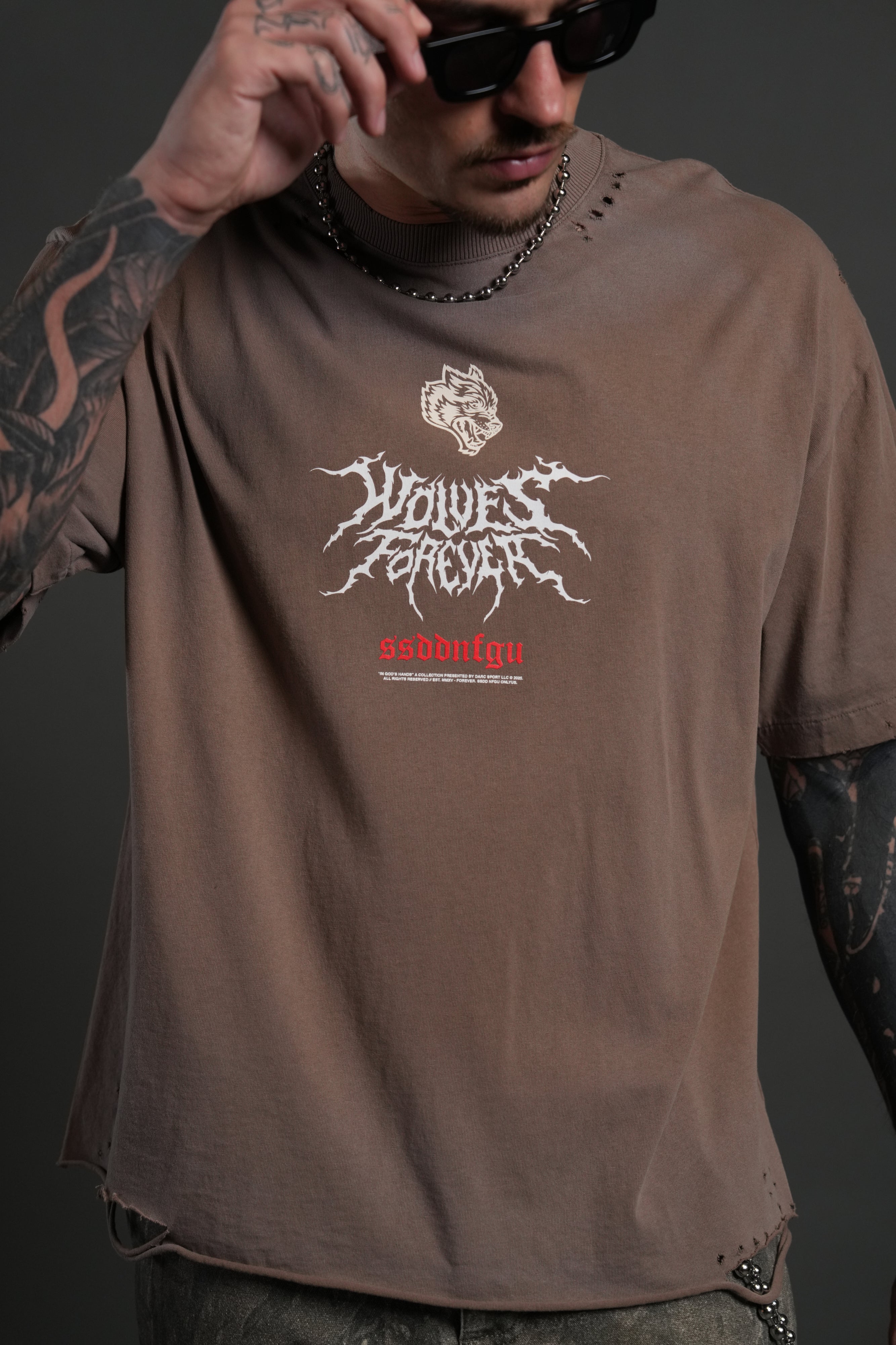 Mori Rose Distressed Grunge Tee in Mojave Brown Drift Wash