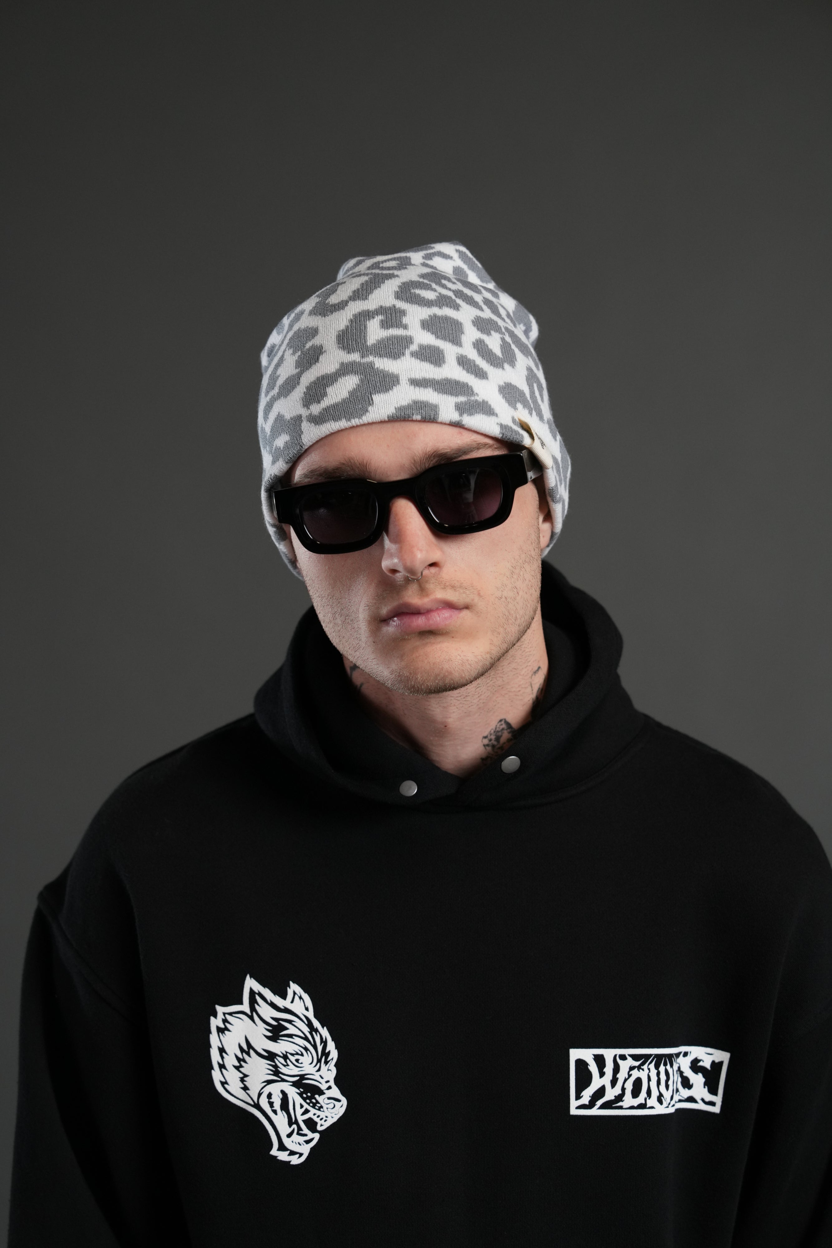 Wolf Patch V2 Cap Beanie in White/Wolf Gray