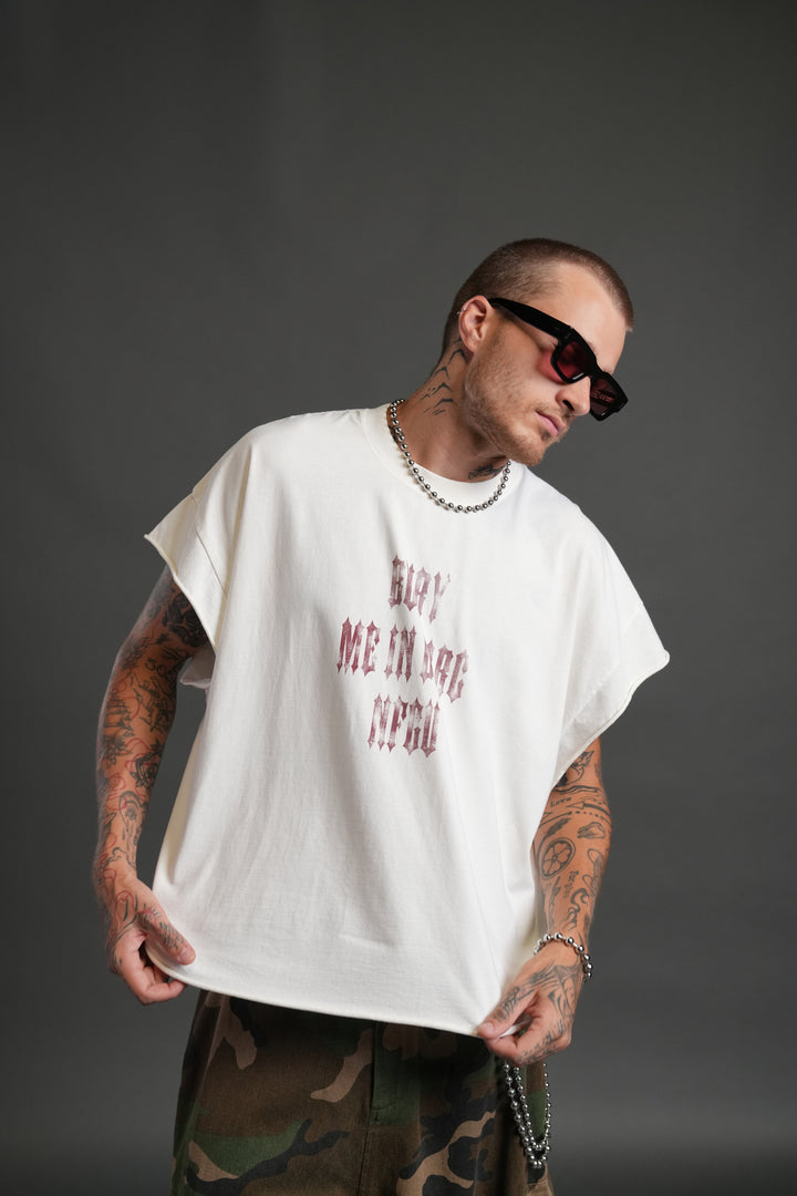Bury Me in Darc Forever Grunge Cut-Off Tee in Cream
