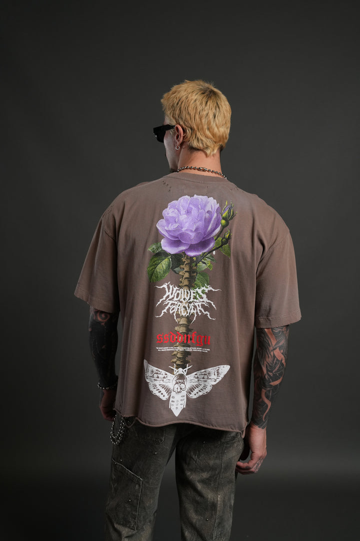 Mori Rose Distressed Grunge Tee in Mojave Brown Drift Wash