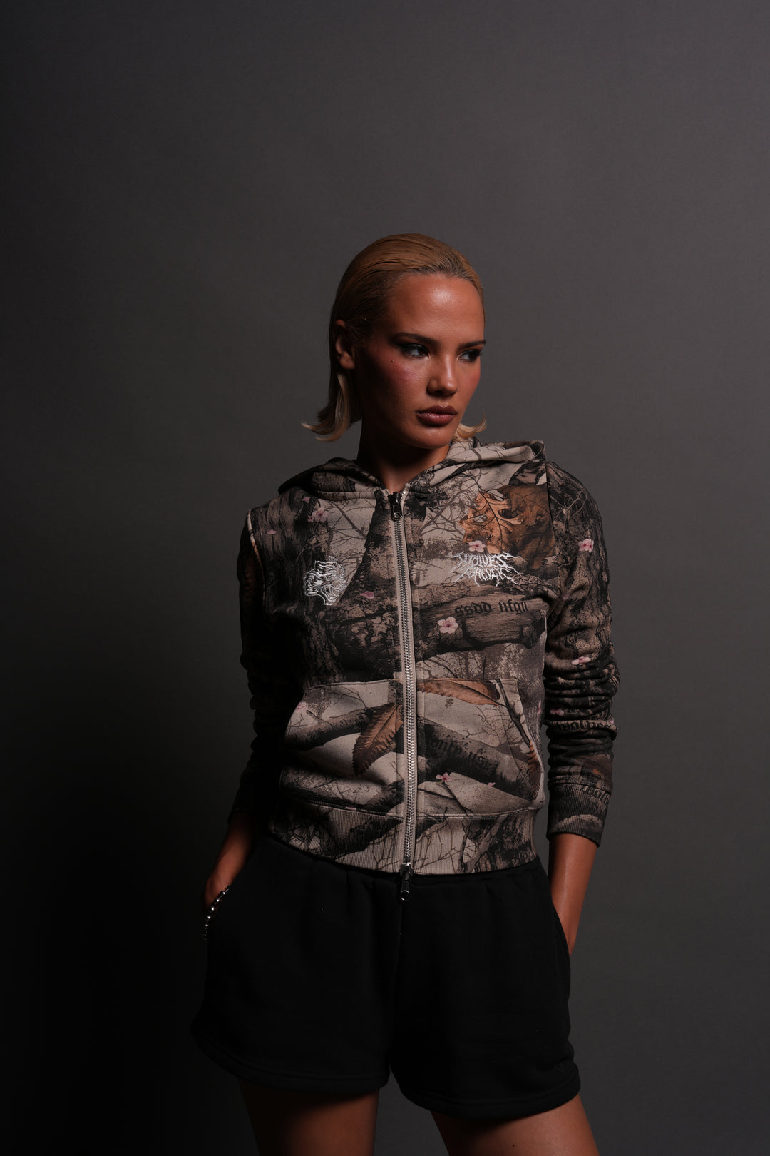 Moth Kanji "Iris" Zip Up Hoodie in Cherry Blossom Woodland Camo