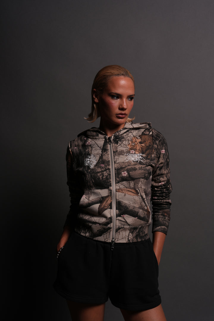 Moth Kanji "Iris" Zip Up Hoodie in Cherry Blossom Woodland Camo
