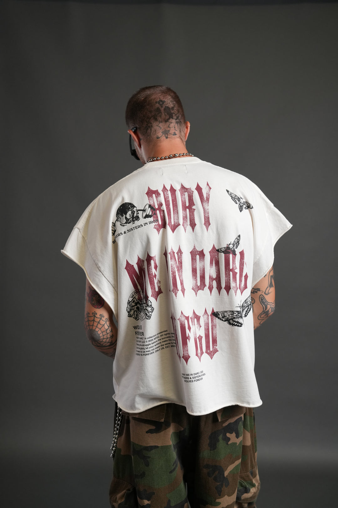 Bury Me in Darc Forever Grunge Cut-Off Tee in Cream