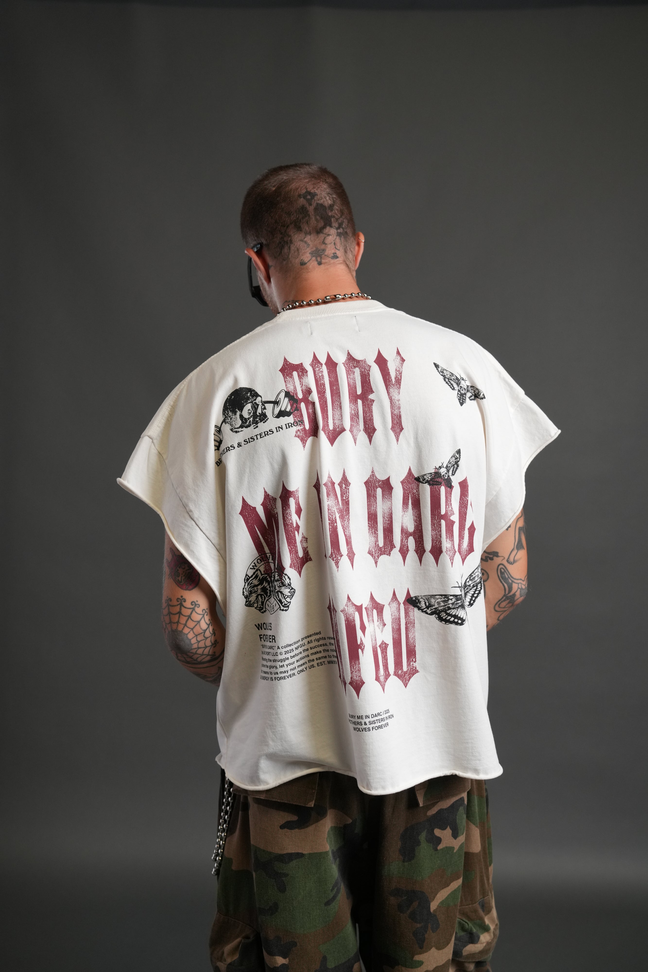 Bury Me in Darc Forever Grunge Cut-Off Tee in Cream