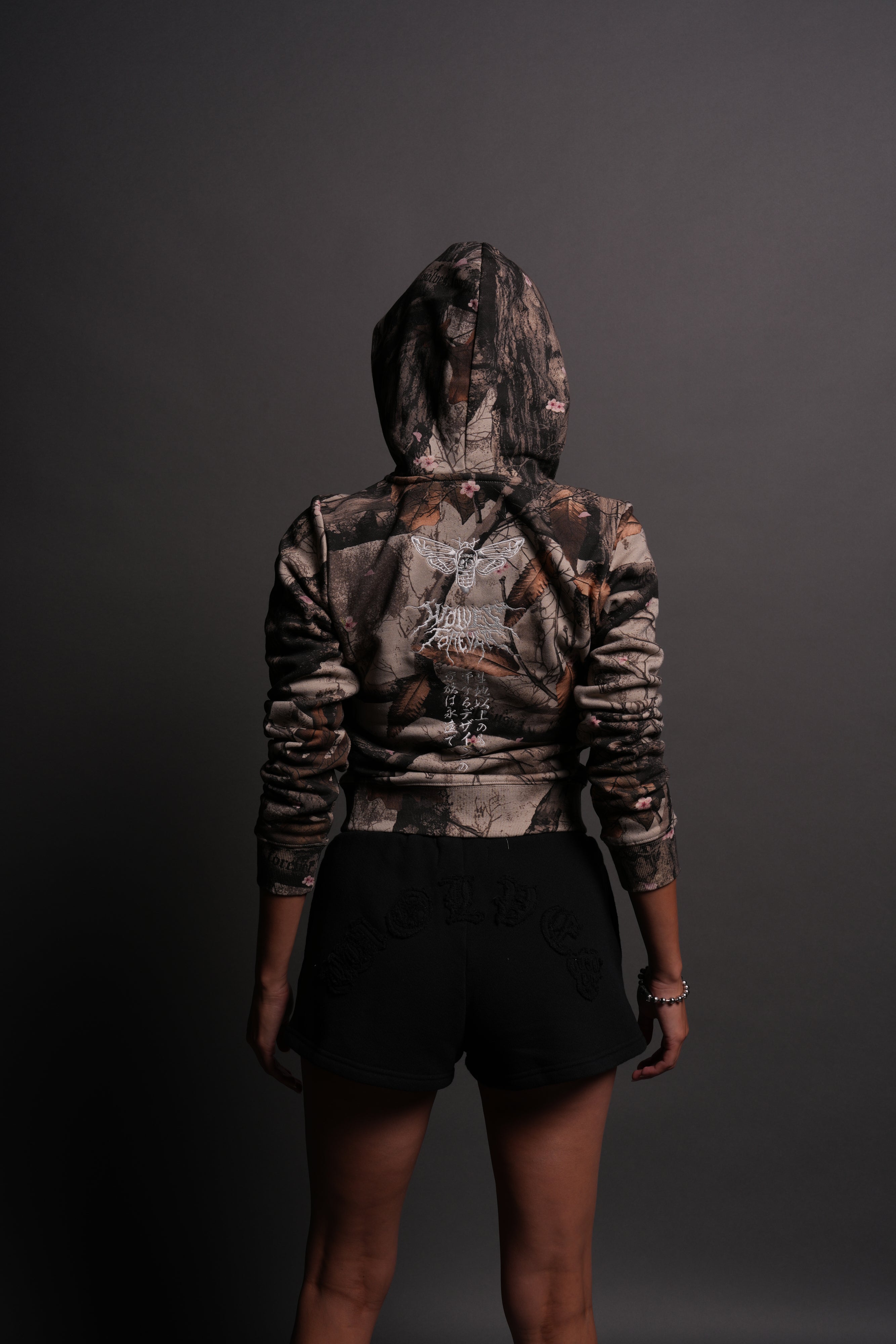 Moth Kanji "Iris" Zip Up Hoodie in Cherry Blossom Woodland Camo