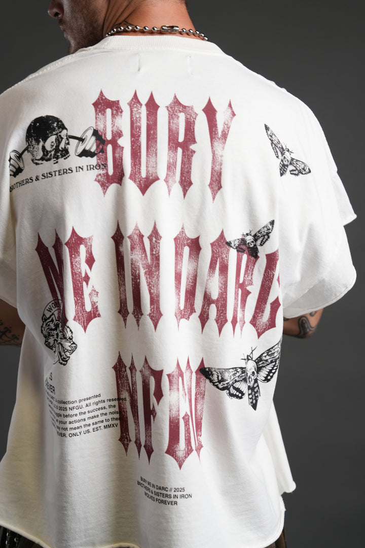 Bury Me in Darc Forever Grunge Cut-Off Tee in Cream