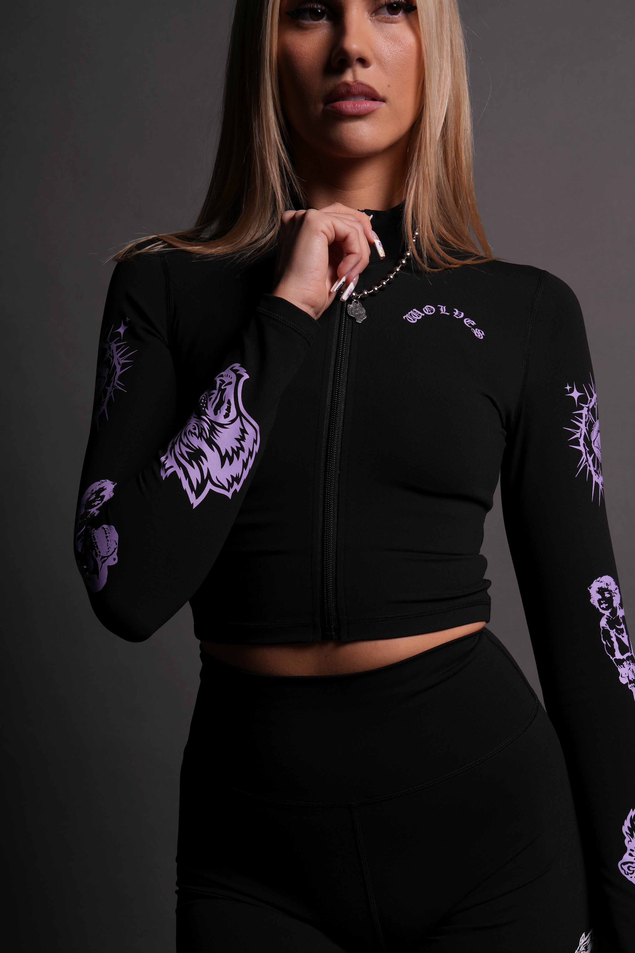 Guardian Cherub Tana "Energy" Zip Mockneck in Black/Purple